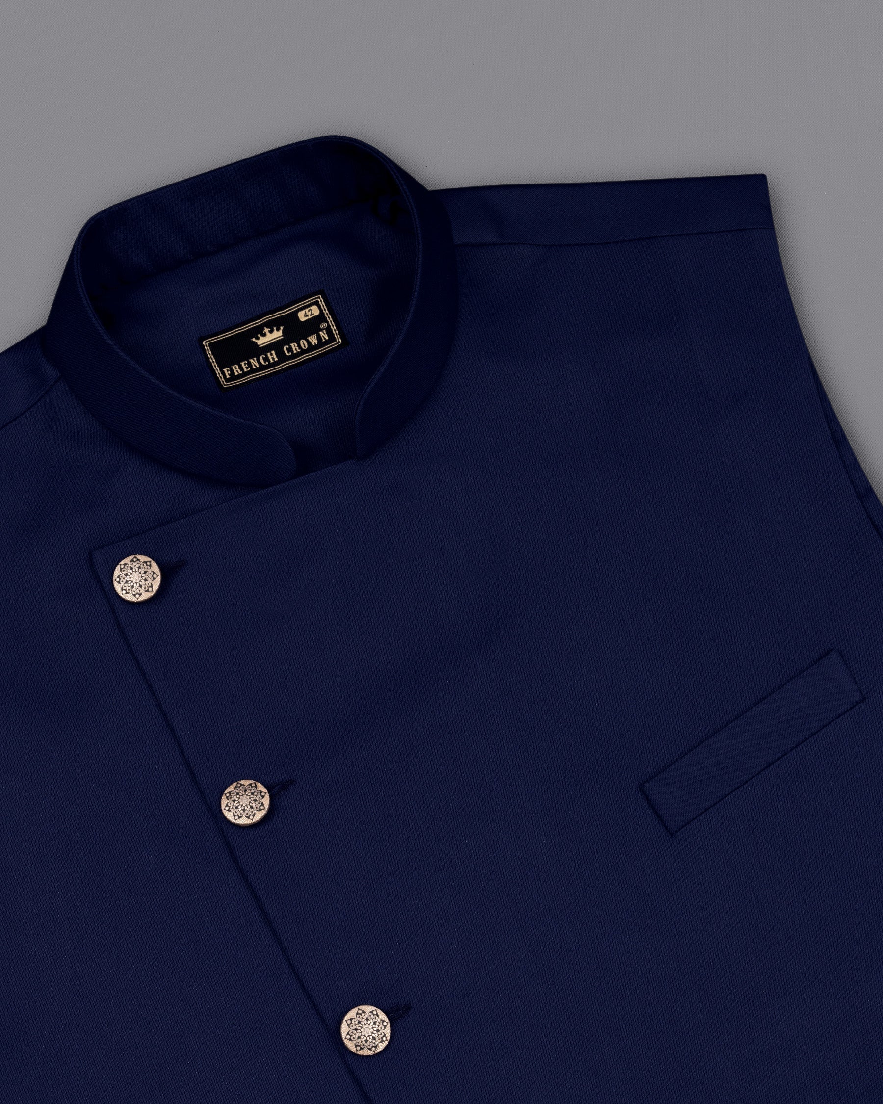 Space Blue Cross Placket Nehru Jacket