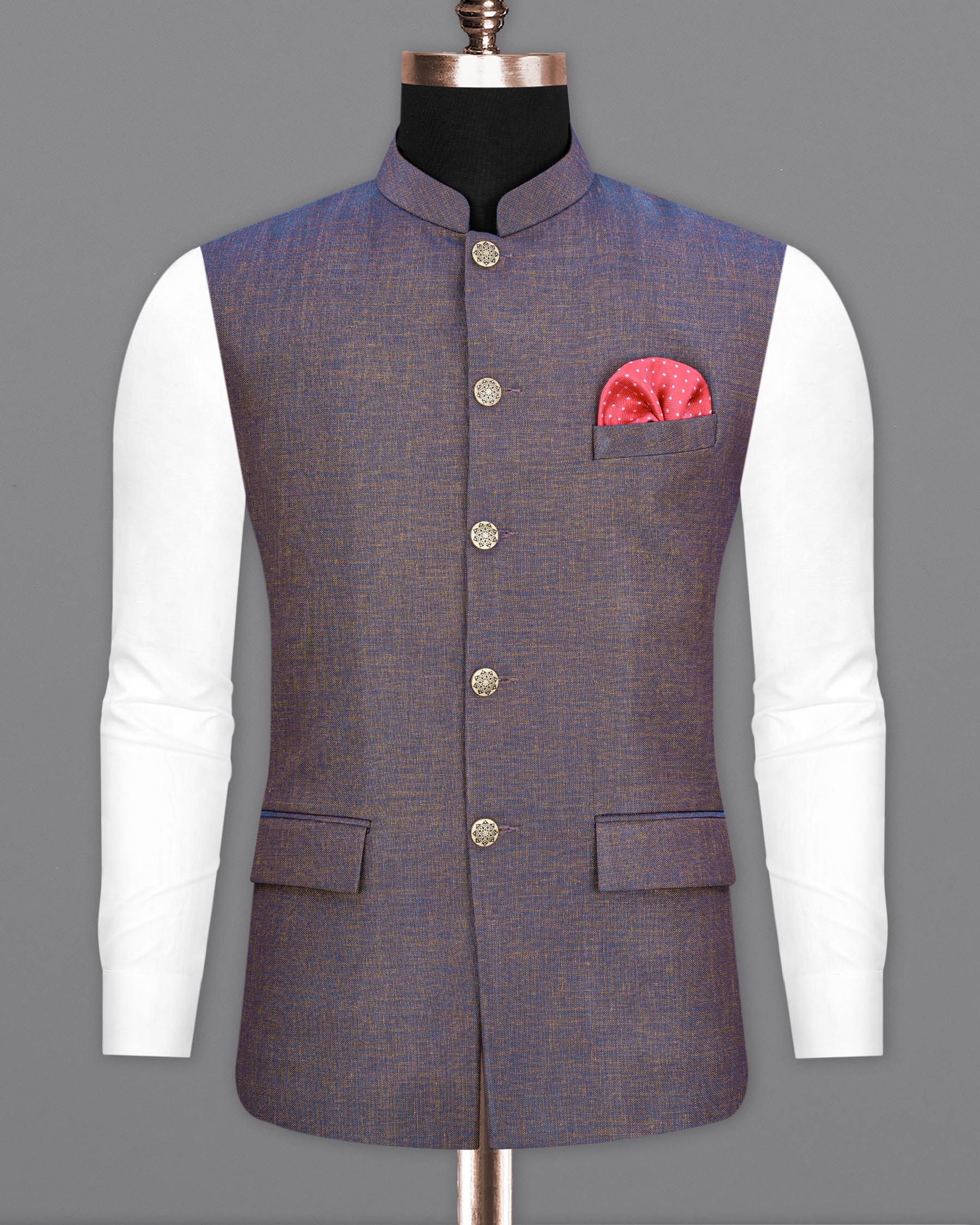 Brownish with Downriver Blue Two Tone Textured Nehru Jacket WC1642-36, WC1642-38, WC1642-40, WC1642-42, WC1642-44, WC1642-46, WC1642-48, WC1642-50, WC1642-52, WC1642-54, WC1642-56, WC1642-58, WC1642-60