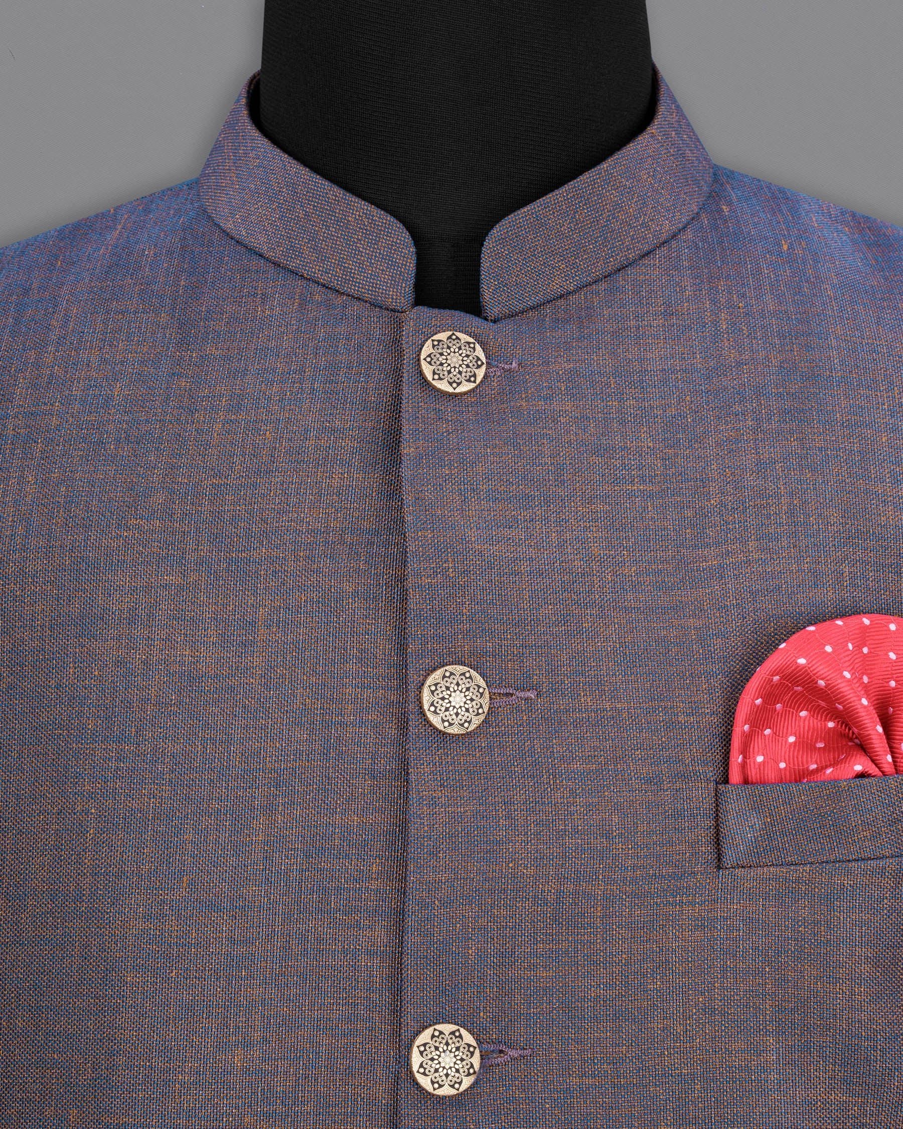 Brownish with Downriver Blue Two Tone Textured Nehru Jacket WC1642-36, WC1642-38, WC1642-40, WC1642-42, WC1642-44, WC1642-46, WC1642-48, WC1642-50, WC1642-52, WC1642-54, WC1642-56, WC1642-58, WC1642-60