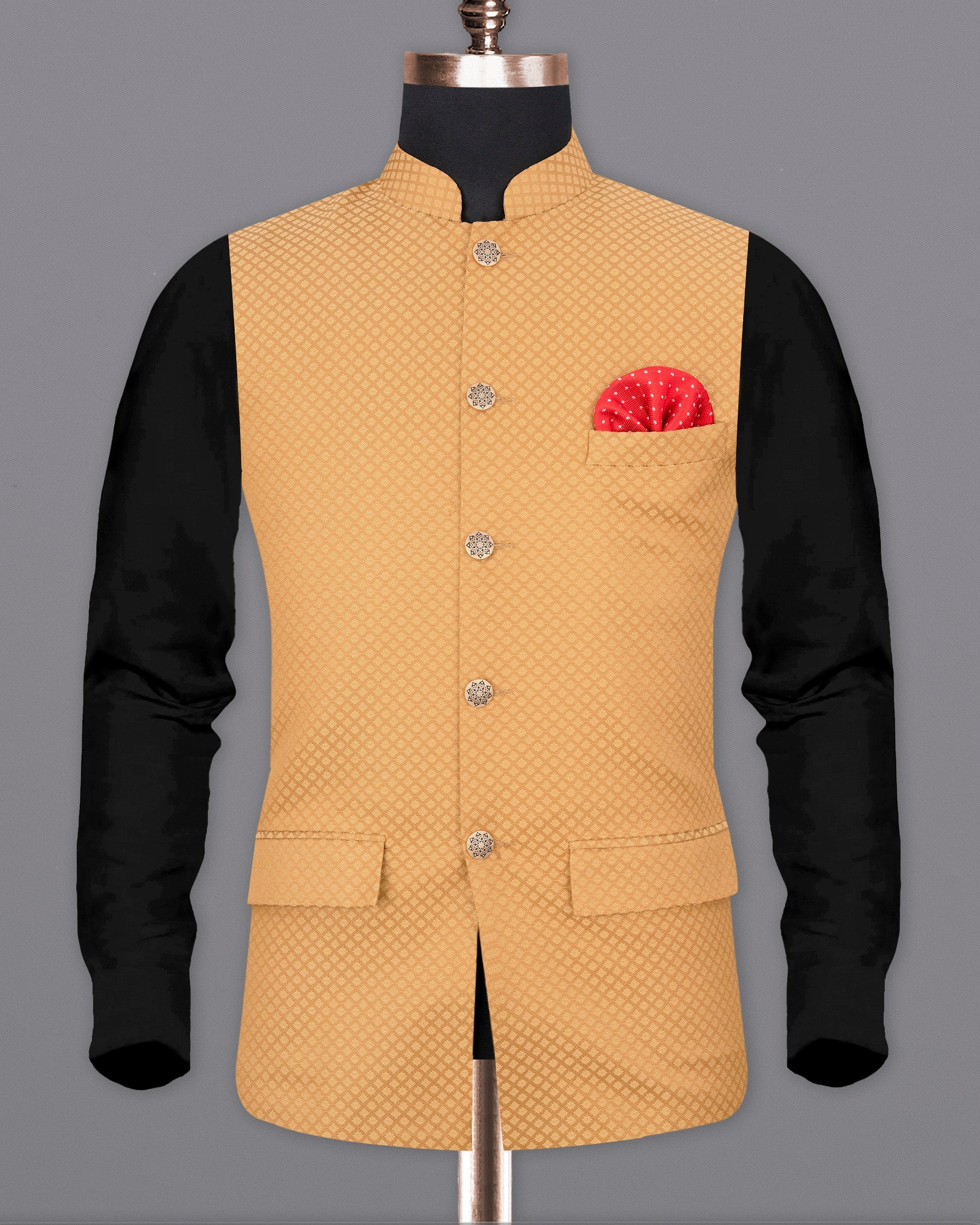 Whiskey Brown Textured Nehru Jacket WC1650-36, WC1650-38, WC1650-40, WC1650-42, WC1650-44, WC1650-46, WC1650-48, WC1650-50, WC1650-52, WC1650-54, WC1650-56, WC1650-58, WC1650-60