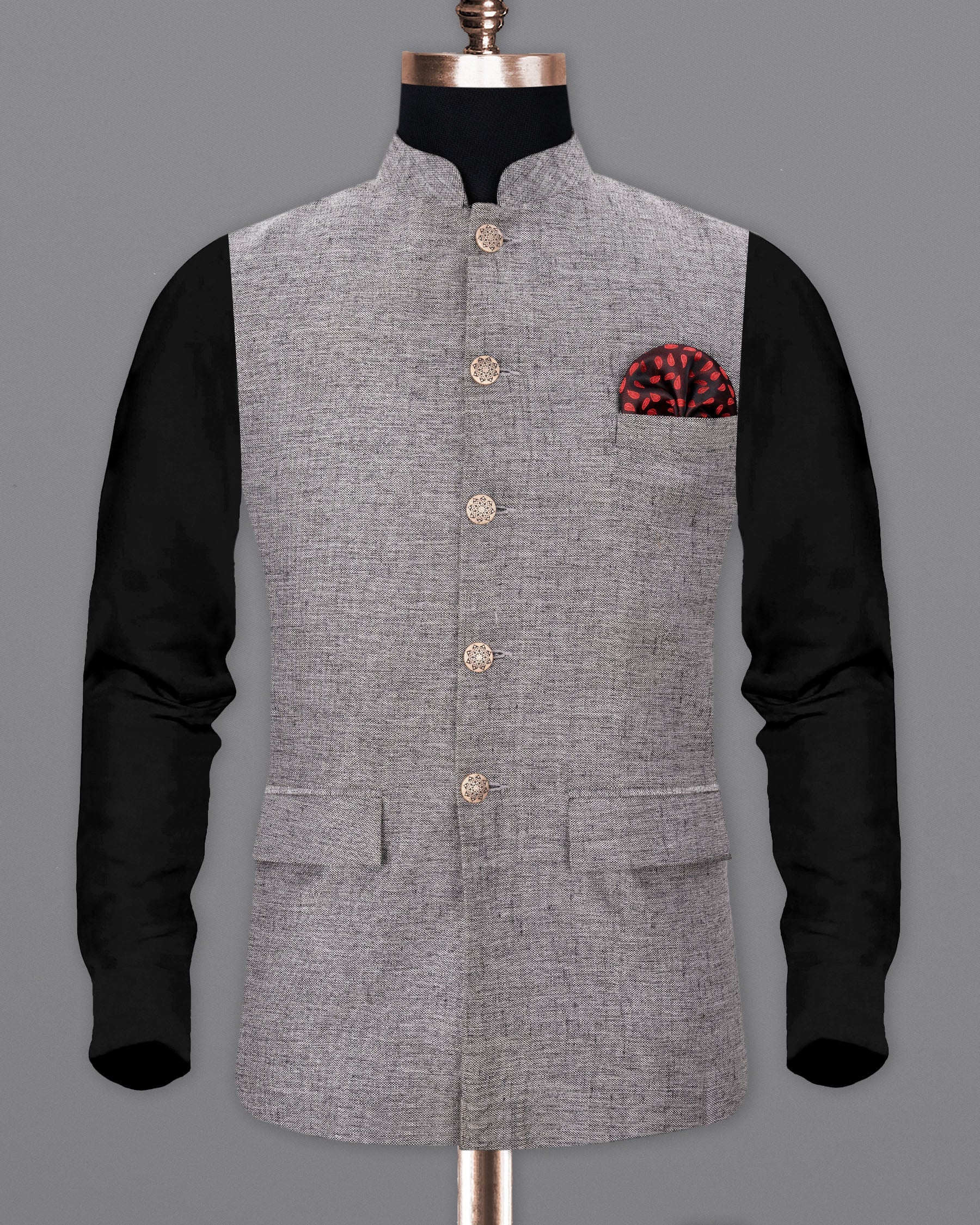 Spun Parl Gray Textured Nehru Jacket WC1658-36, WC1658-38, WC1658-40, WC1658-42, WC1658-44, WC1658-46, WC1658-48, WC1658-50, WC1658-52, WC1658-54, WC1658-56, WC1658-58, WC1658-60