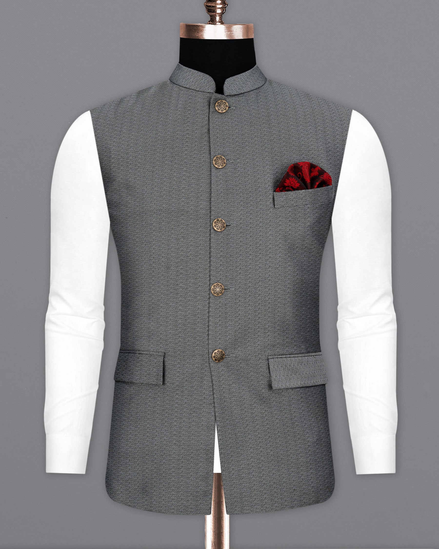 Friar Gray Textured  Nehru Jacket WC1662-36, WC1662-38, WC1662-40, WC1662-42, WC1662-44, WC1662-46, WC1662-48, WC1662-50, WC1662-52, WC1662-54, WC1662-56, WC1662-58, WC1662-60