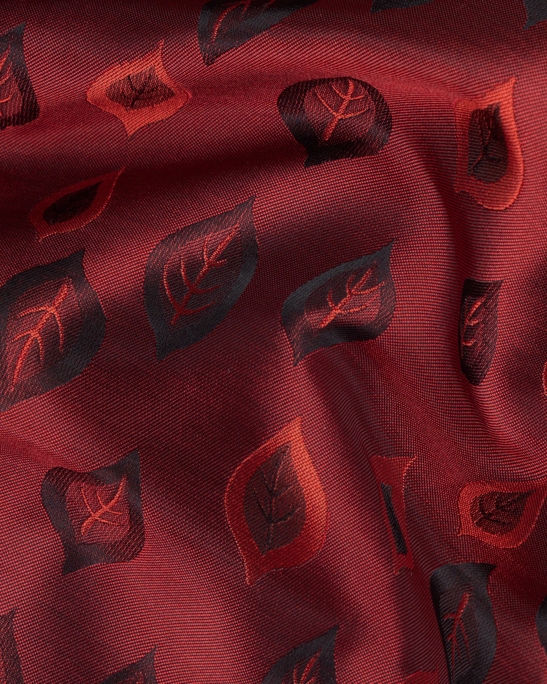 Stilleto Red Leaves Jacquard Textured Nehru Jacket WC1665-36, WC1665-38, WC1665-40, WC1665-42, WC1665-44, WC1665-46, WC1665-48, WC1665-50, WC1665-52, WC1665-54, WC1665-56, WC1665-58, WC1665-60
