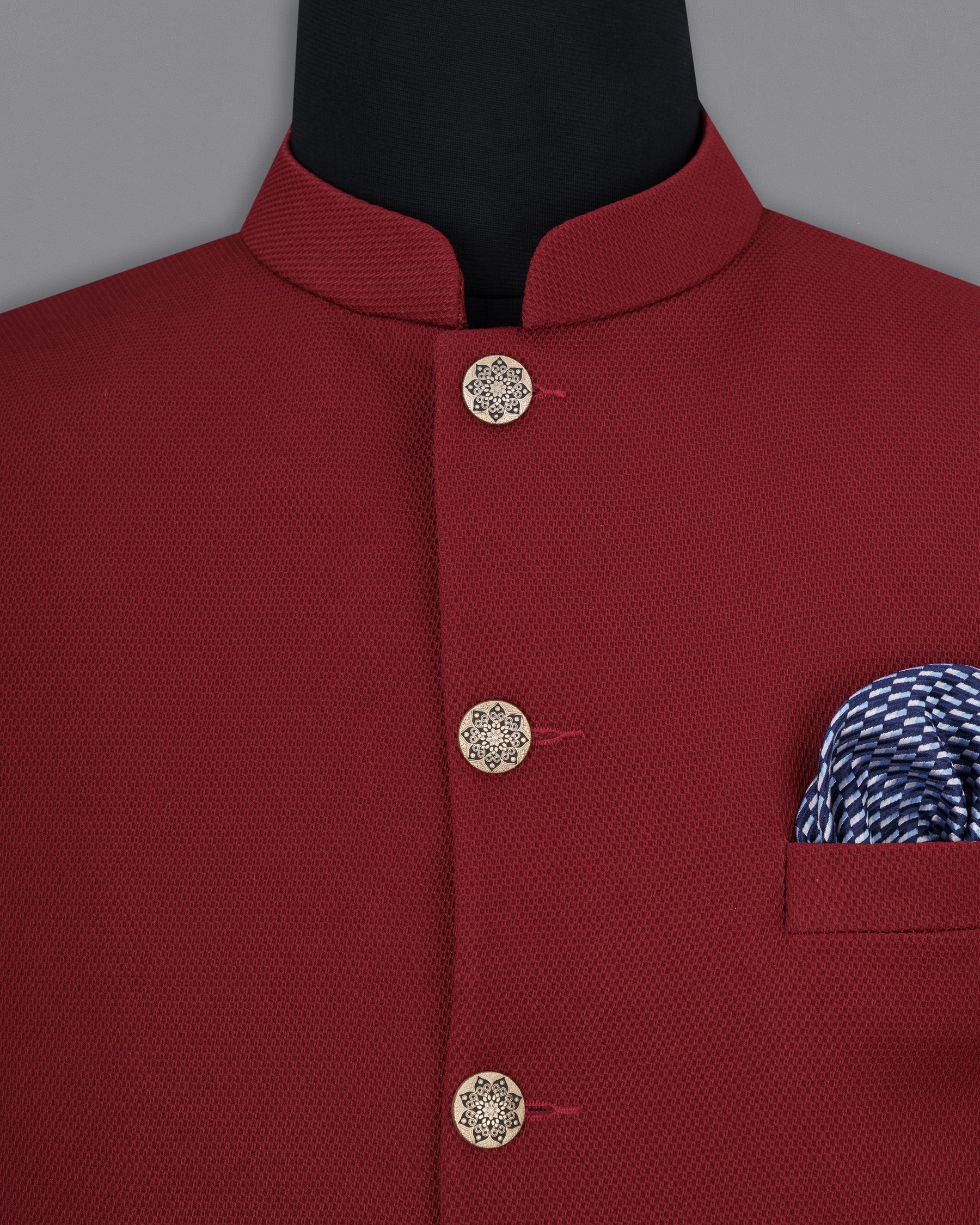 Mochaccino Red Textured Nehru Jacket WC1673-36, WC1673-38, WC1673-40, WC1673-42, WC1673-44, WC1673-46, WC1673-48, WC1673-50, WC1673-52, WC1673-54, WC1673-56, WC1673-58, WC1673-60