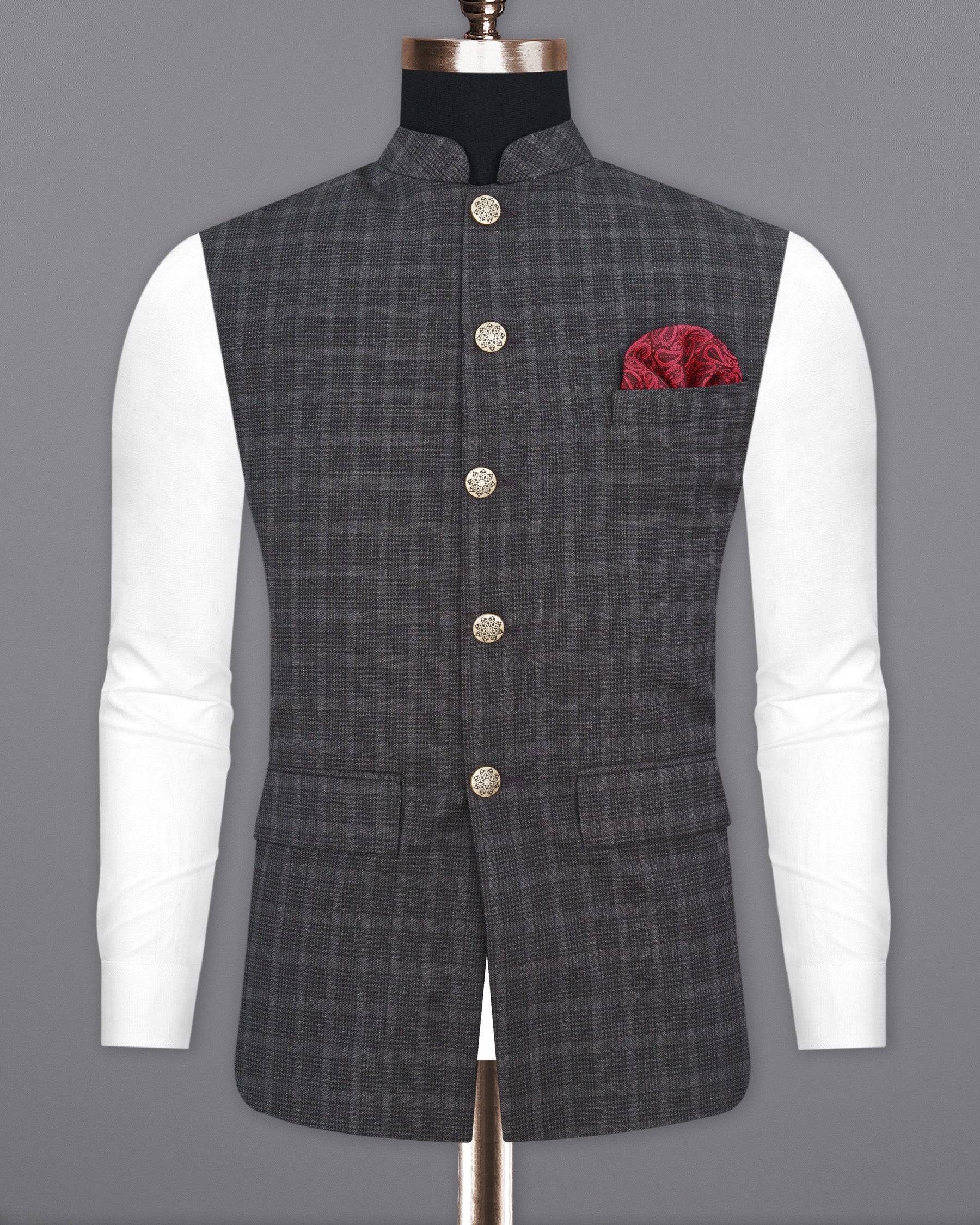 Iridium Plaid Nehru Jacket WC1848-36, WC1848-38, WC1848-40, WC1848-42, WC1848-44, WC1848-46, WC1848-48, WC1848-50, WC1848-52, WC1848-54, WC1848-56, WC1848-58, WC1848-60