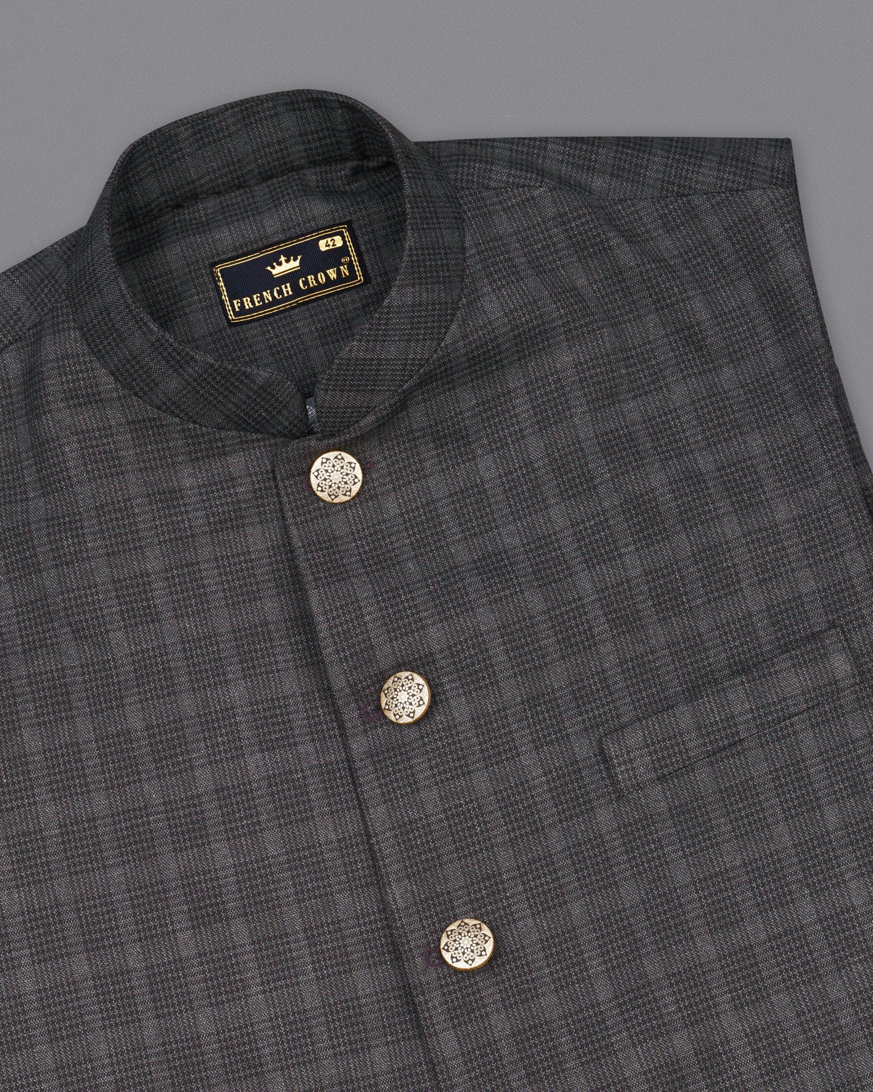 Iridium Plaid Nehru Jacket WC1848-36, WC1848-38, WC1848-40, WC1848-42, WC1848-44, WC1848-46, WC1848-48, WC1848-50, WC1848-52, WC1848-54, WC1848-56, WC1848-58, WC1848-60