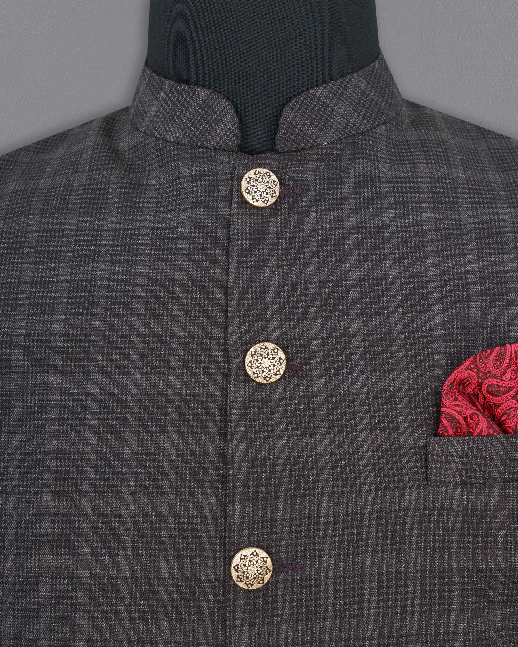 Iridium Plaid Nehru Jacket WC1848-36, WC1848-38, WC1848-40, WC1848-42, WC1848-44, WC1848-46, WC1848-48, WC1848-50, WC1848-52, WC1848-54, WC1848-56, WC1848-58, WC1848-60