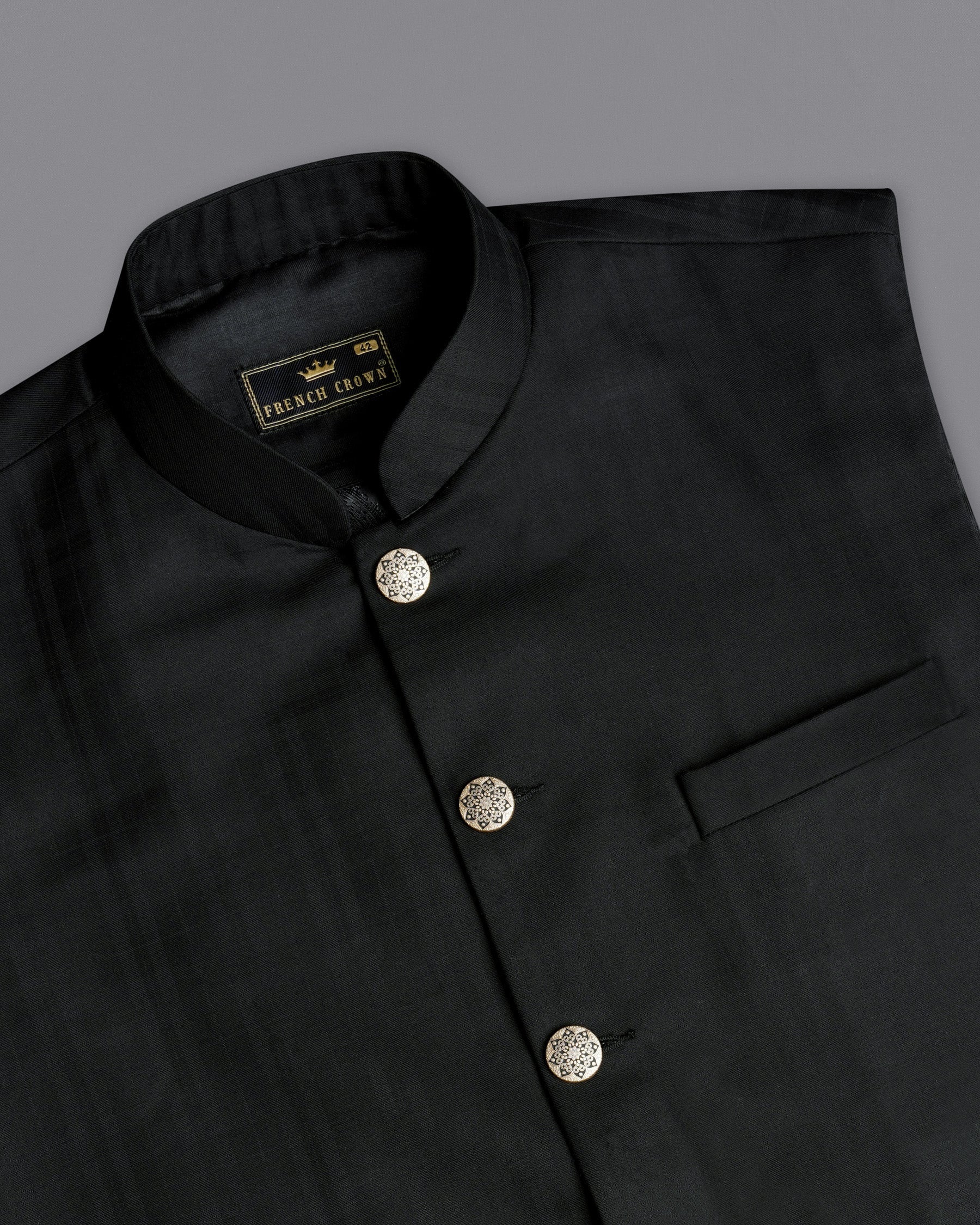 Jade Black Plaid Nehru Jacket WC1883-36, WC1883-38, WC1883-40, WC1883-42, WC1883-44, WC1883-46, WC1883-48, WC1883-50, WC1883-52, WC1883-54, WC1883-56, WC1883-58, WC1883-60