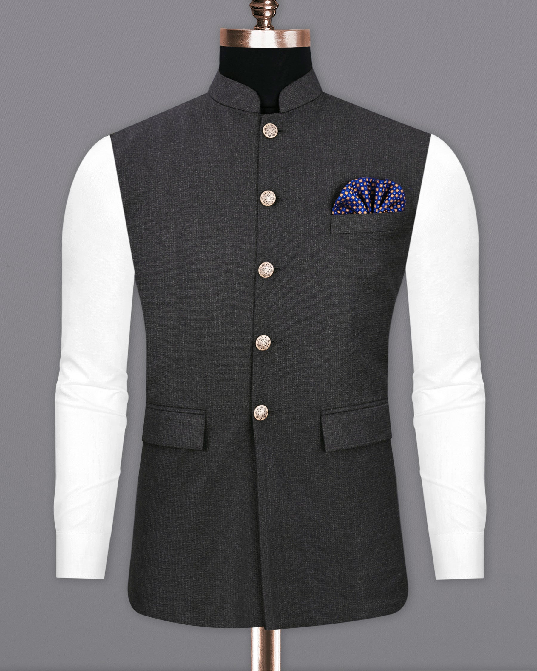 Piano Gray Textured Nehru Jacket WC1956-36, WC1956-38, WC1956-40, WC1956-42, WC1956-44, WC1956-46, WC1956-48, WC1956-50, WC1956-52, WC1956-54, WC1956-56, WC1956-58, WC1956-60