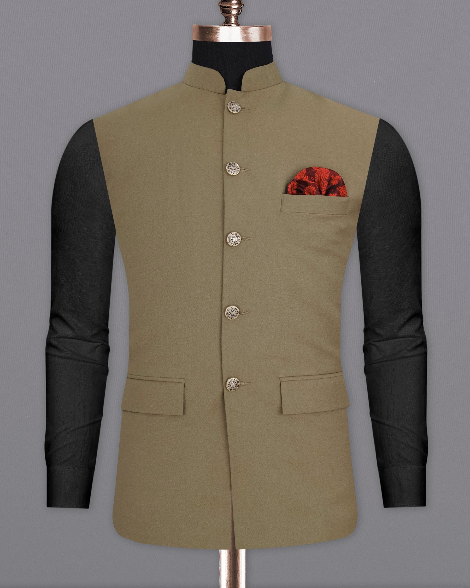 Shadow Brown Textured Nehru Jacket WC1974-36, WC1974-38, WC1974-40, WC1974-42, WC1974-44, WC1974-46, WC1974-48, WC1974-50, WC1974-52, WC1974-54, WC1974-56, WC1974-58, WC1974-60