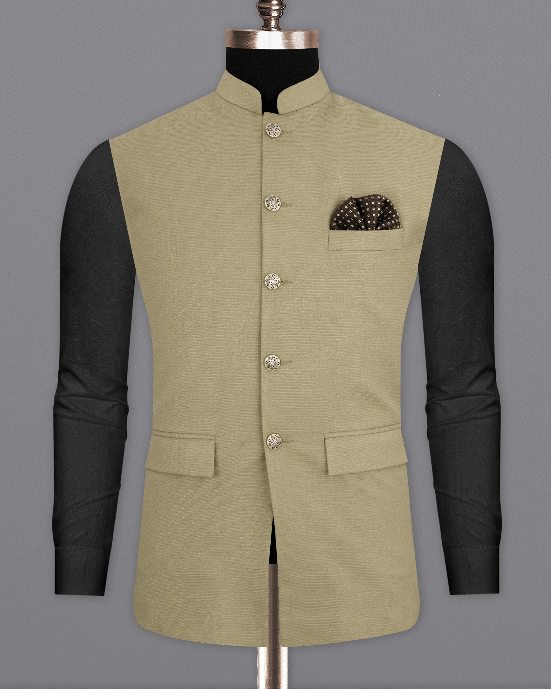 Sandrift Beige Textured Nehru Jacket WC1978-36, WC1978-38, WC1978-40, WC1978-42, WC1978-44, WC1978-46, WC1978-48, WC1978-50, WC1978-52, WC1978-54, WC1978-56, WC1978-58, WC1978-60