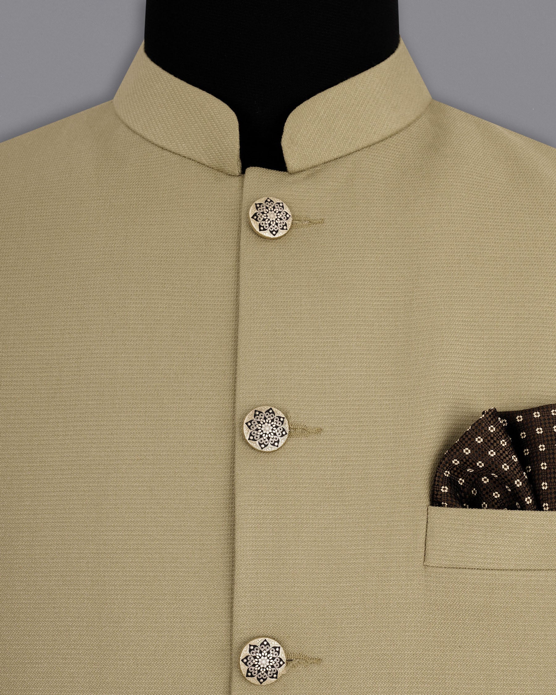 Sandrift Beige Textured Nehru Jacket WC1978-36, WC1978-38, WC1978-40, WC1978-42, WC1978-44, WC1978-46, WC1978-48, WC1978-50, WC1978-52, WC1978-54, WC1978-56, WC1978-58, WC1978-60