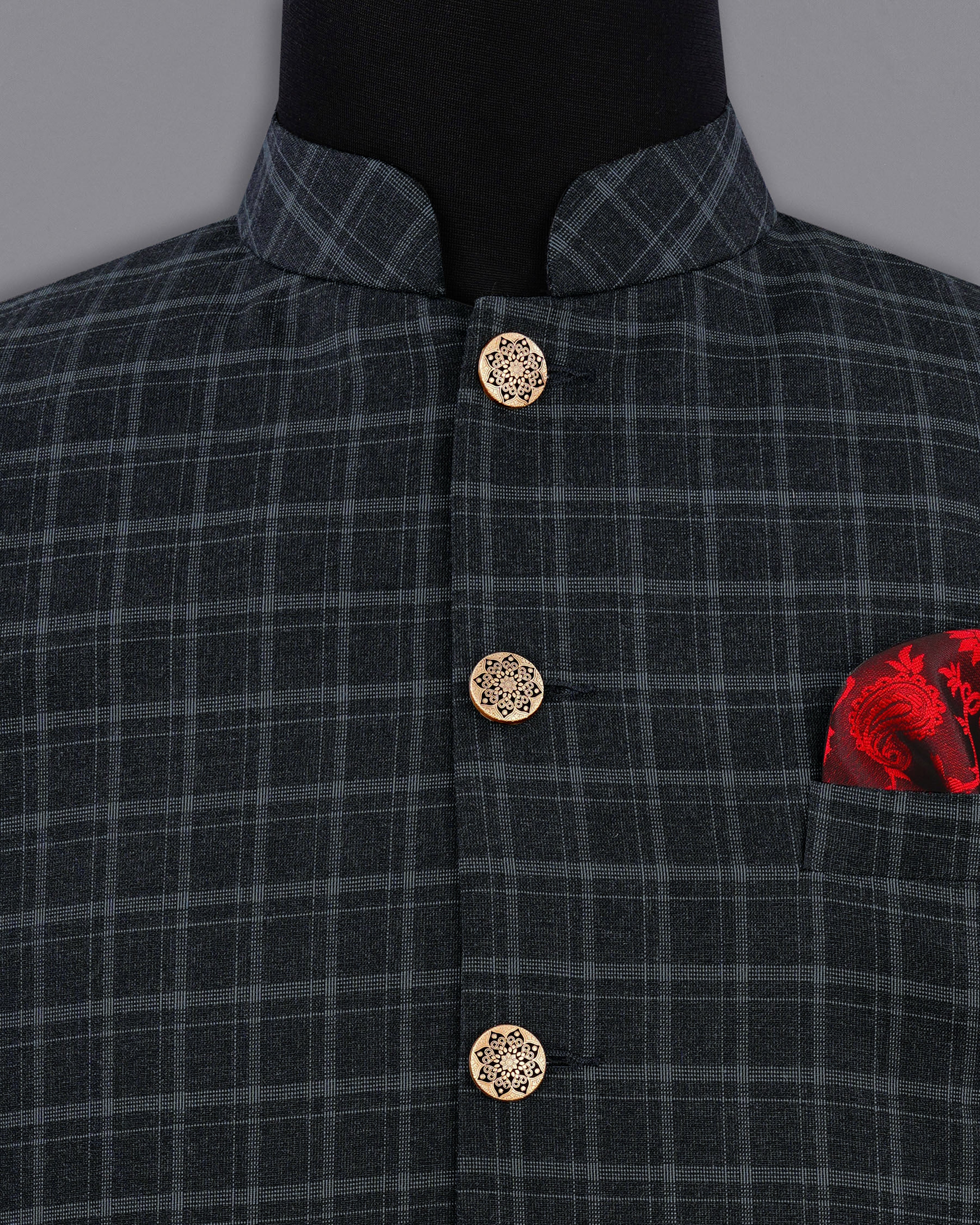 Cape God Gray Checkered Nehru Jacket