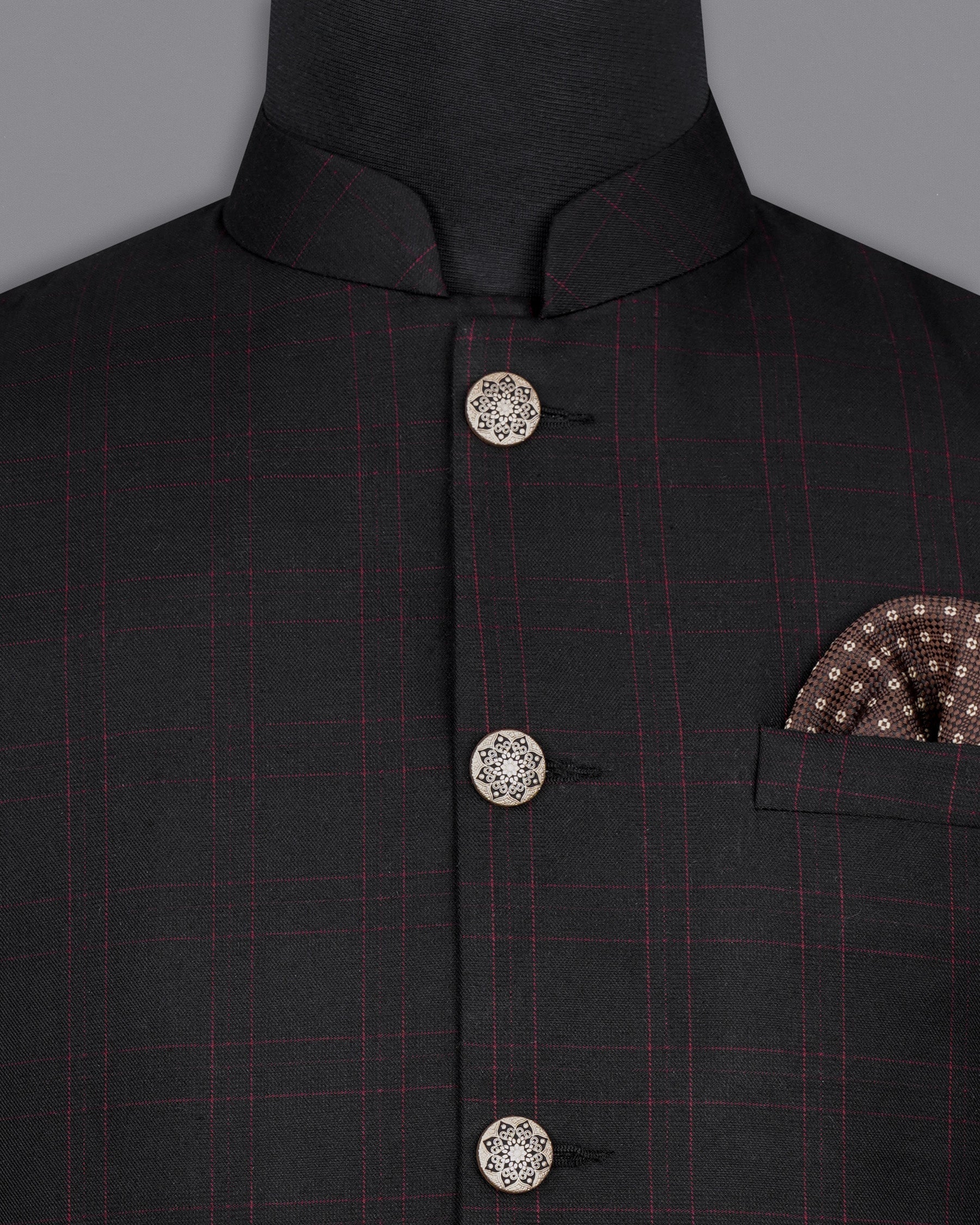 Onyx Black Plaid Nehru Jacket WC2018-36, WC2018-38, WC2018-40, WC2018-42, WC2018-44, WC2018-46, WC2018-48, WC2018-50, WC2018-52, WC2018-54, WC2018-56, WC2018-58, WC2018-60