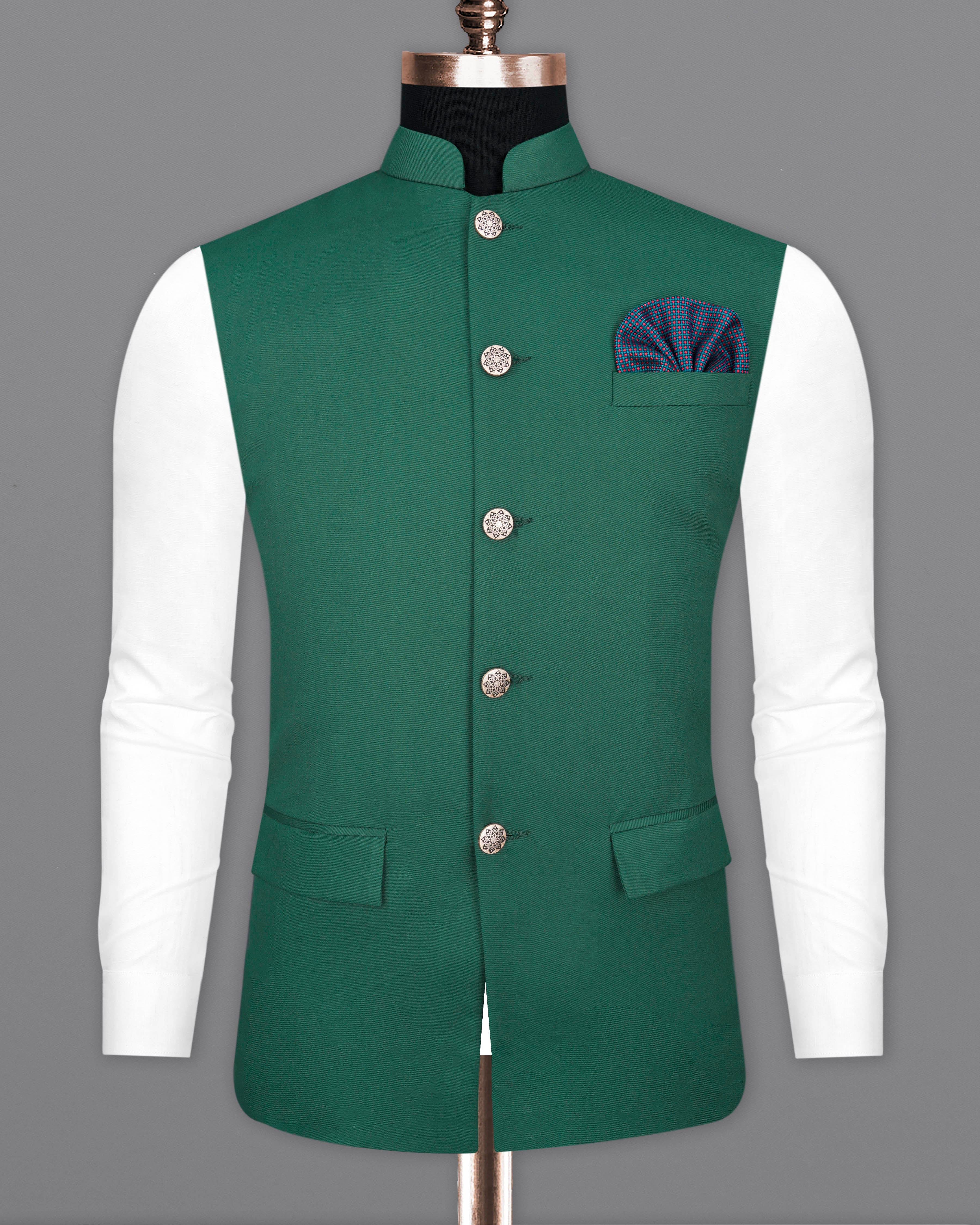 Stromboli Green Solid Bandhgala Nehru Jacket WC2037-36, WC2037-38, WC2037-40, WC2037-42, WC2037-44, WC2037-46, WC2037-48, WC2037-50, WC2037-52, WC2037-54, WC2037-56, WC2037-58, WC2037-60