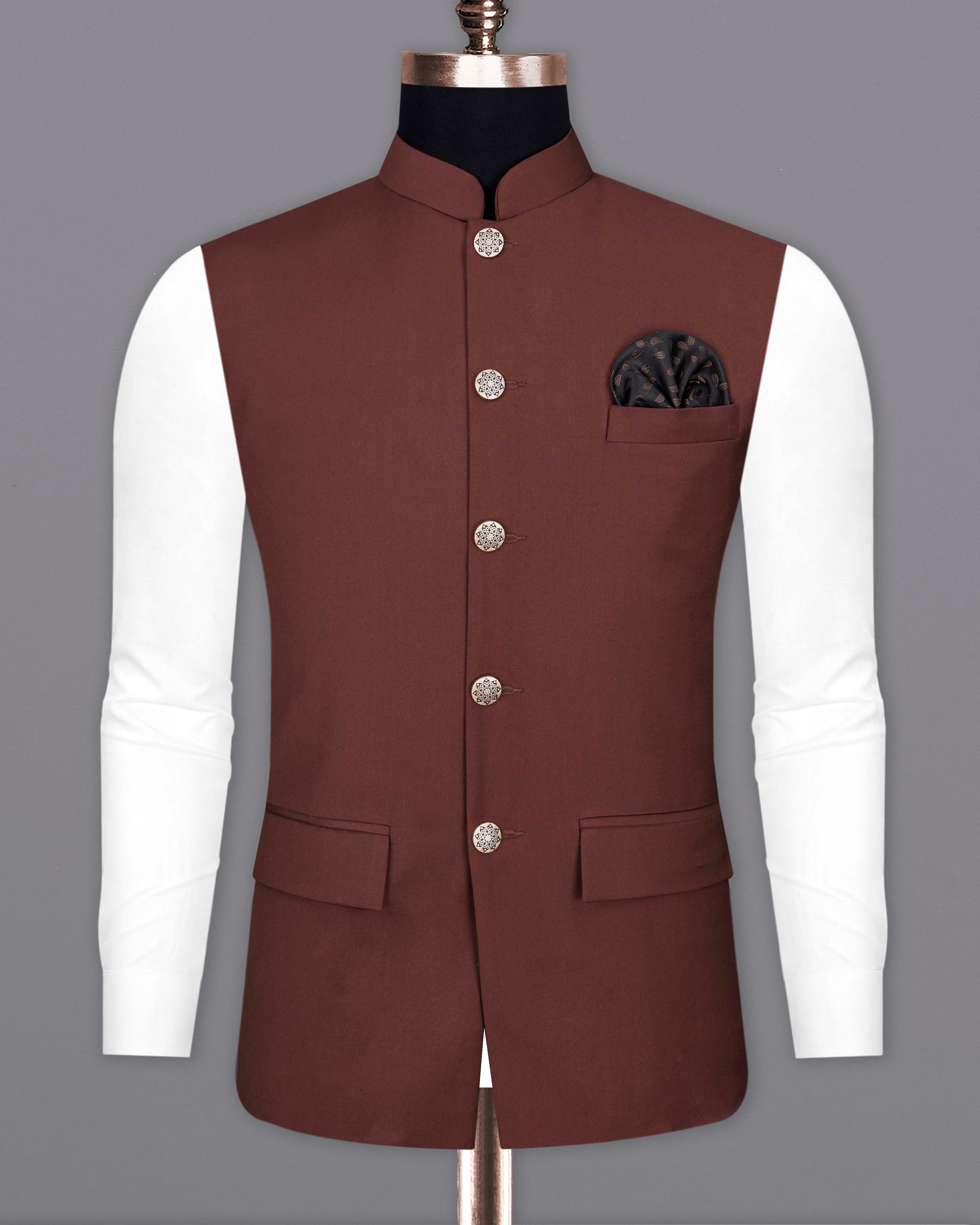 Lonestar Brown Solid Bandhgala Nehru Jacket WC2038-36, WC2038-38, WC2038-40, WC2038-42, WC2038-44, WC2038-46, WC2038-48, WC2038-50, WC2038-52, WC2038-54, WC2038-56, WC2038-58, WC2038-60