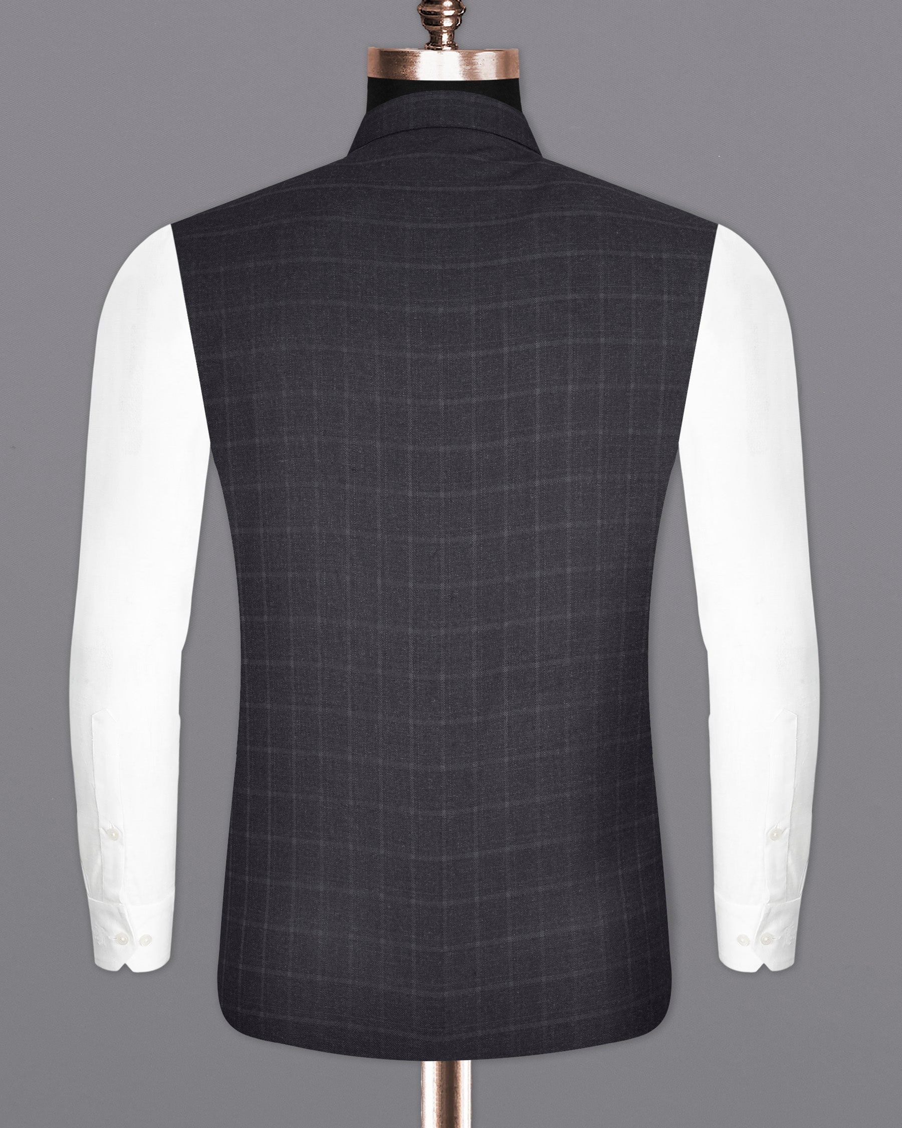 Bastille Light Black Windowpane Bandhgala Nehru Jacket WC2097-36, WC2097-38, WC2097-40, WC2097-42, WC2097-44, WC2097-46, WC2097-48, WC2097-50, WC2097-52, WC2097-54, WC2097-56, WC2097-58, WC2097-60