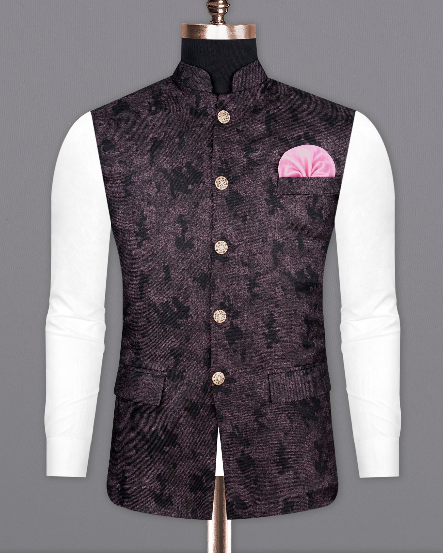 Zeus Pink printed  Nehru Jacket  WC2173-36, WC2173-38, WC2173-40, WC2173-42, WC2173-44, WC2173-46, WC2173-48, WC2173-50, WC2173-52, WC2173-54, WC2173-56, WC2173-58, WC2173-60