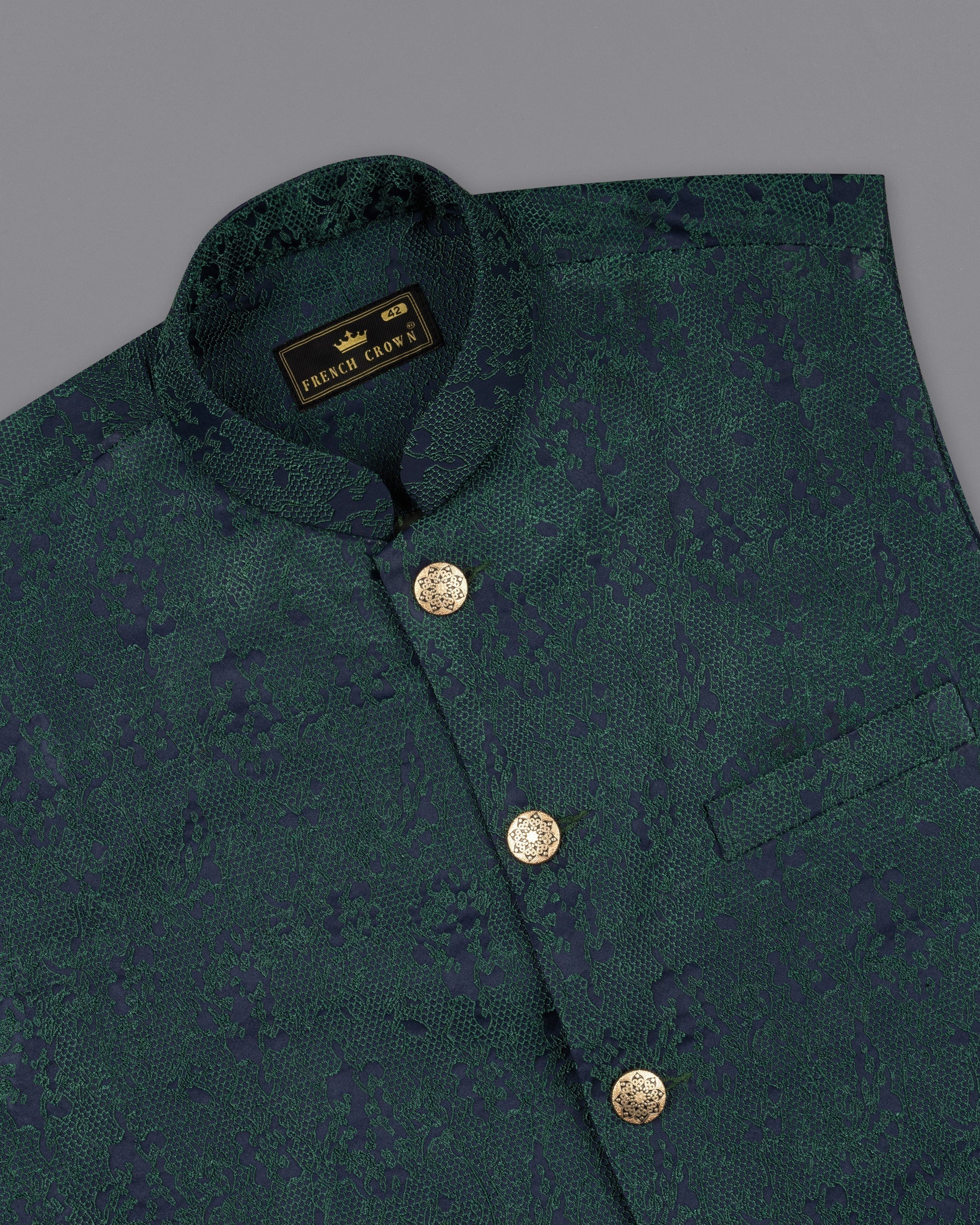 Timber Green Ditsy Textured Jacquard Designer Nehru Jacket  WC2177-36, WC2177-38, WC2177-40, WC2177-42, WC2177-44, WC2177-46, WC2177-48, WC2177-50, WC2177-52, WC2177-54, WC2177-56, WC2177-58, WC2177-60