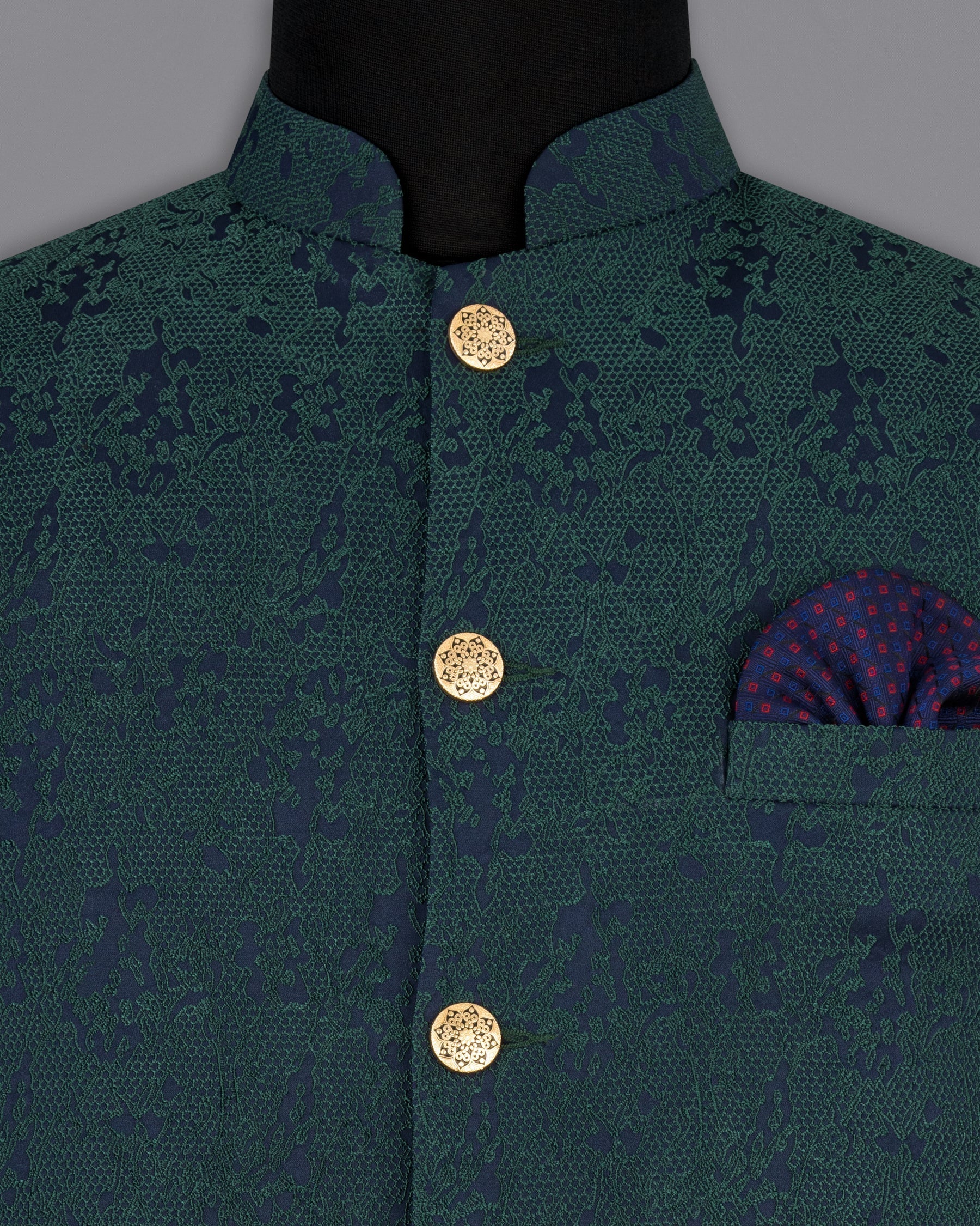 Timber Green Ditsy Textured Jacquard Designer Nehru Jacket  WC2177-36, WC2177-38, WC2177-40, WC2177-42, WC2177-44, WC2177-46, WC2177-48, WC2177-50, WC2177-52, WC2177-54, WC2177-56, WC2177-58, WC2177-60