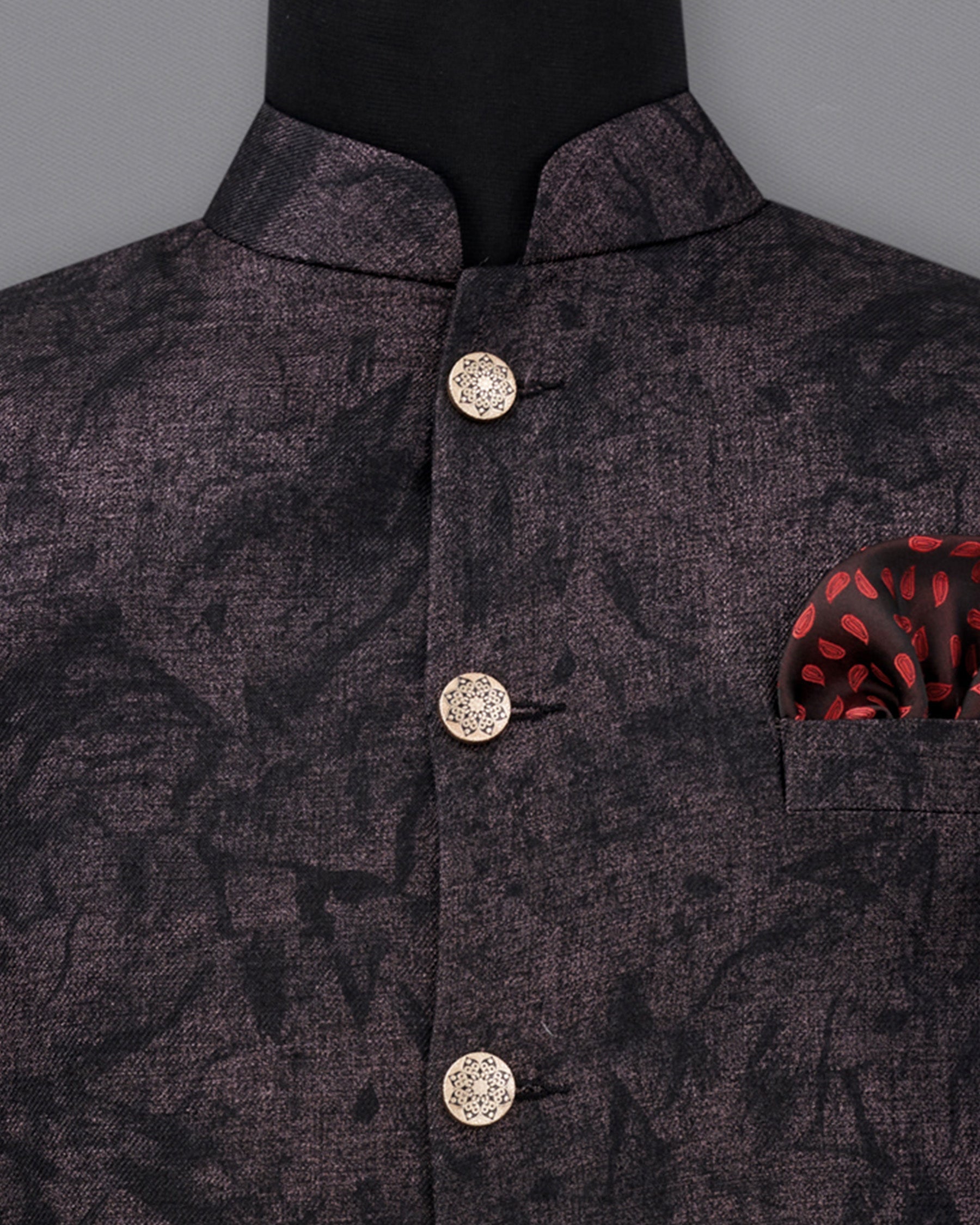 Iridium Brown and Black Printed Designer Nehru Jacket  WC2186-36, WC2186-38, WC2186-40, WC2186-42, WC2186-44, WC2186-46, WC2186-48, WC2186-50, WC2186-52, WC2186-54, WC2186-56, WC2186-58, WC2186-60