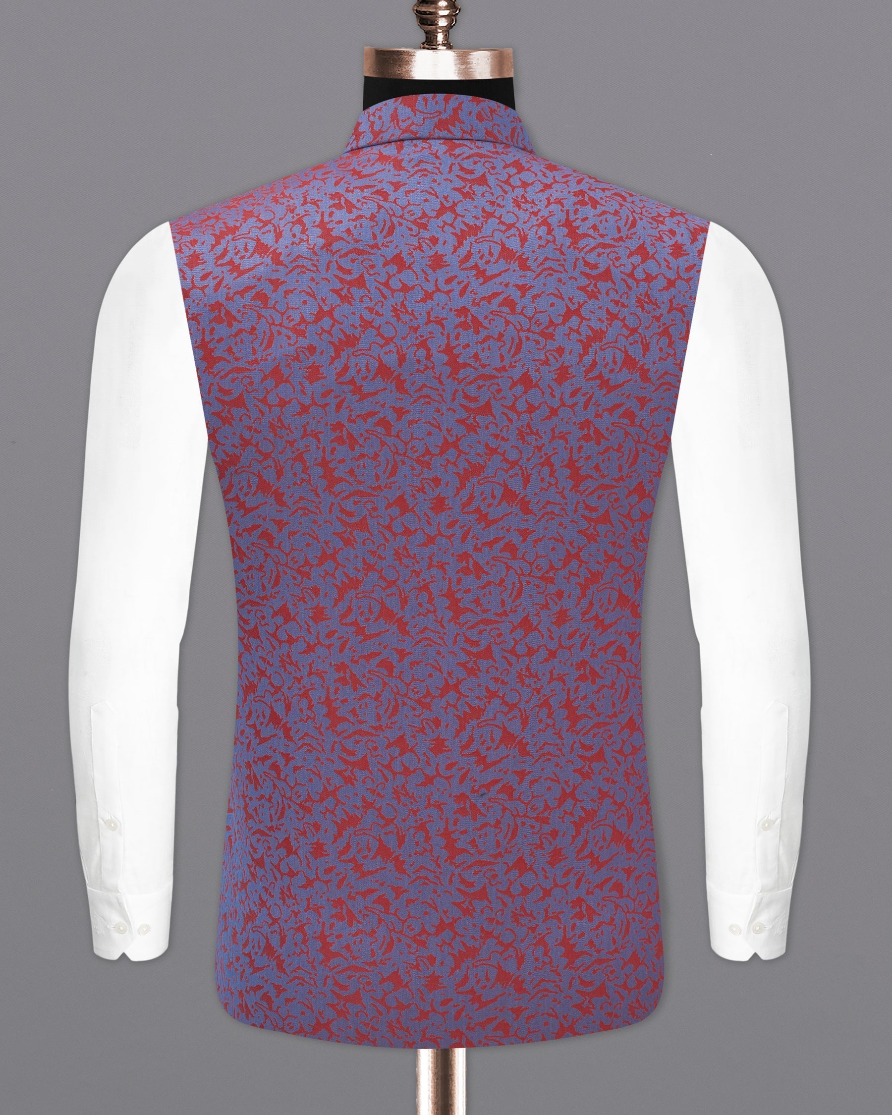 Waikawa Blue with Sanguine Red Jacquard Textured Designer Nehru Jacket  WC2190-36, WC2190-38, WC2190-40, WC2190-42, WC2190-44, WC2190-46, WC2190-48, WC2190-50, WC2190-52, WC2190-54, WC2190-56, WC2190-58, WC2190-60