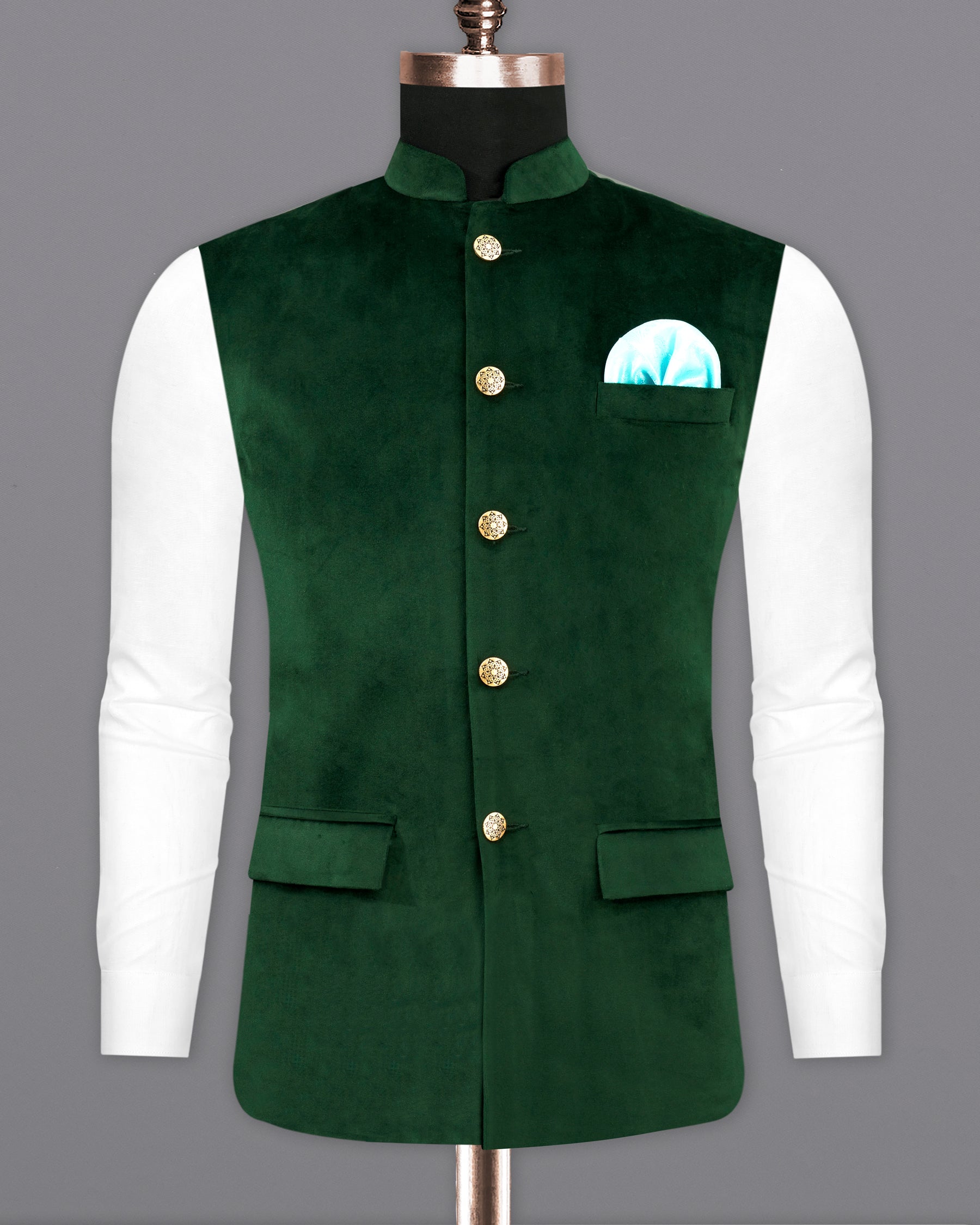 Phthalo Green Premium Velvet Designer Nehru Jacket  WC2208-36, WC2208-38, WC2208-40, WC2208-42, WC2208-44, WC2208-46, WC2208-48, WC2208-50, WC2208-52, WC2208-54, WC2208-56, WC2208-58, WC2208-60