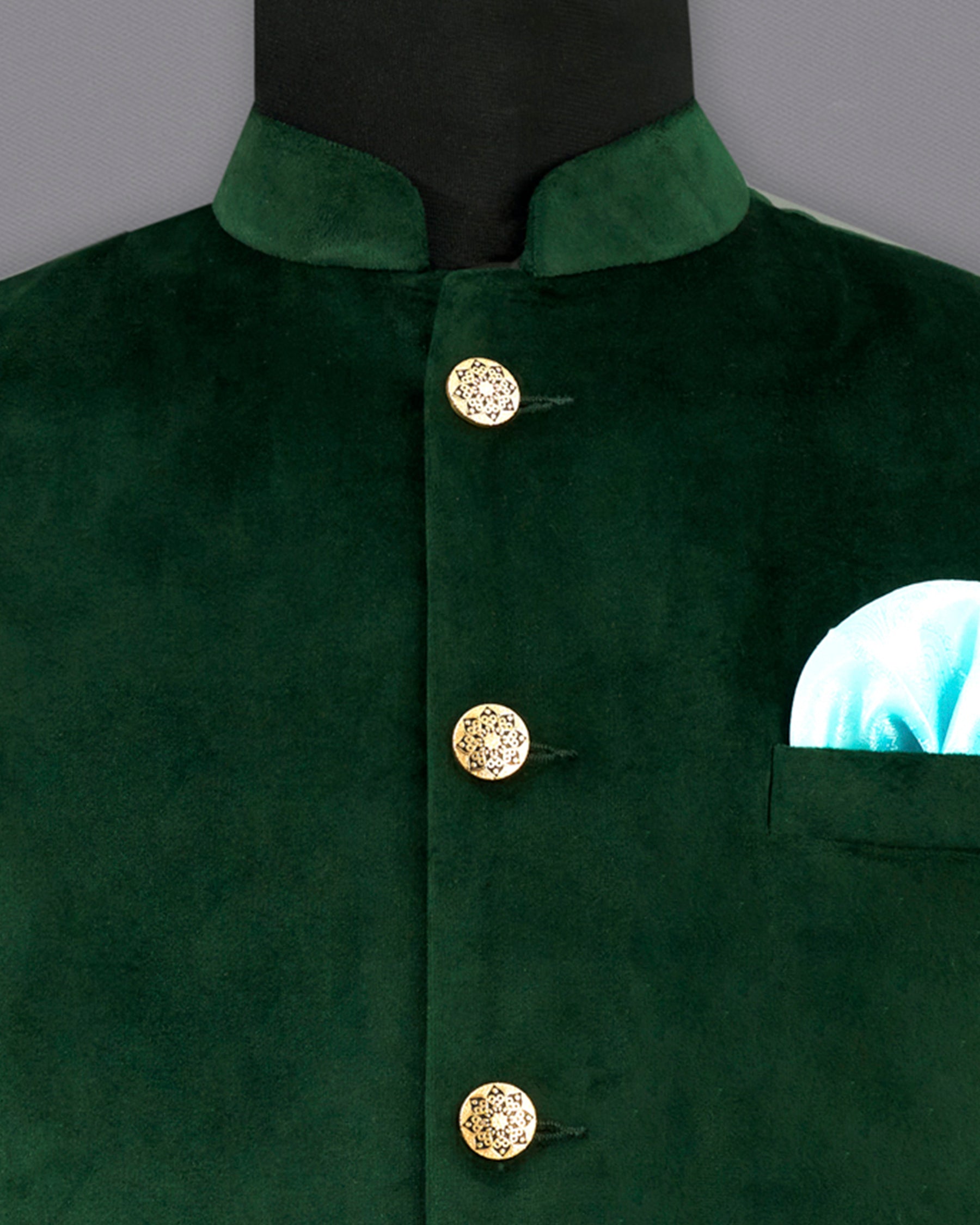 Phthalo Green Premium Velvet Designer Nehru Jacket  WC2208-36, WC2208-38, WC2208-40, WC2208-42, WC2208-44, WC2208-46, WC2208-48, WC2208-50, WC2208-52, WC2208-54, WC2208-56, WC2208-58, WC2208-60