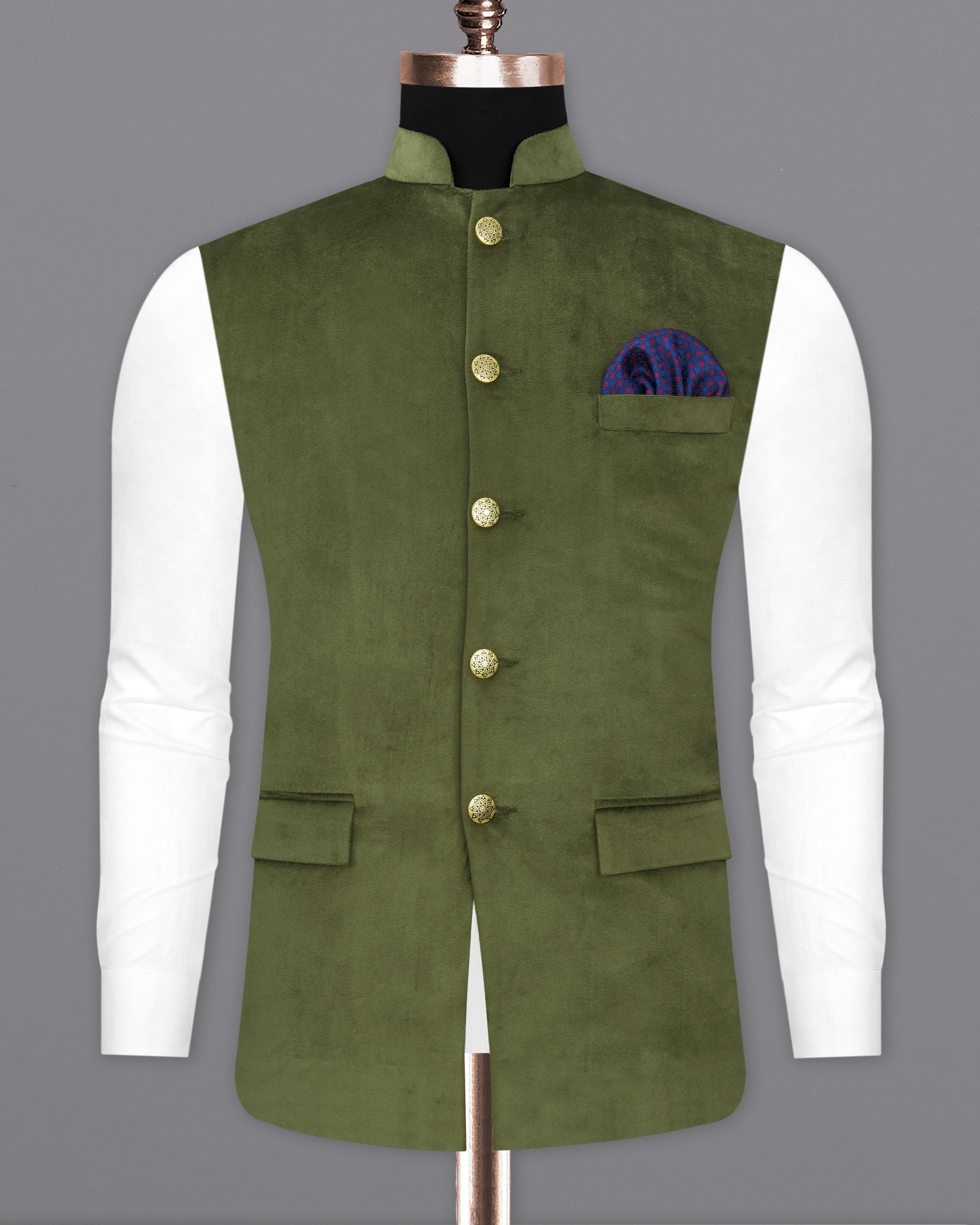 Fuscous Green Velvet Designer Nehru Jacket ,WC2238-36, WC2238-38, WC2238-40, WC2238-42, WC2238-44, WC2238-46, WC2238-48, WC2238-50, WC2238-52, WC2238-54, WC2238-56, WC2238-58, WC2238-60