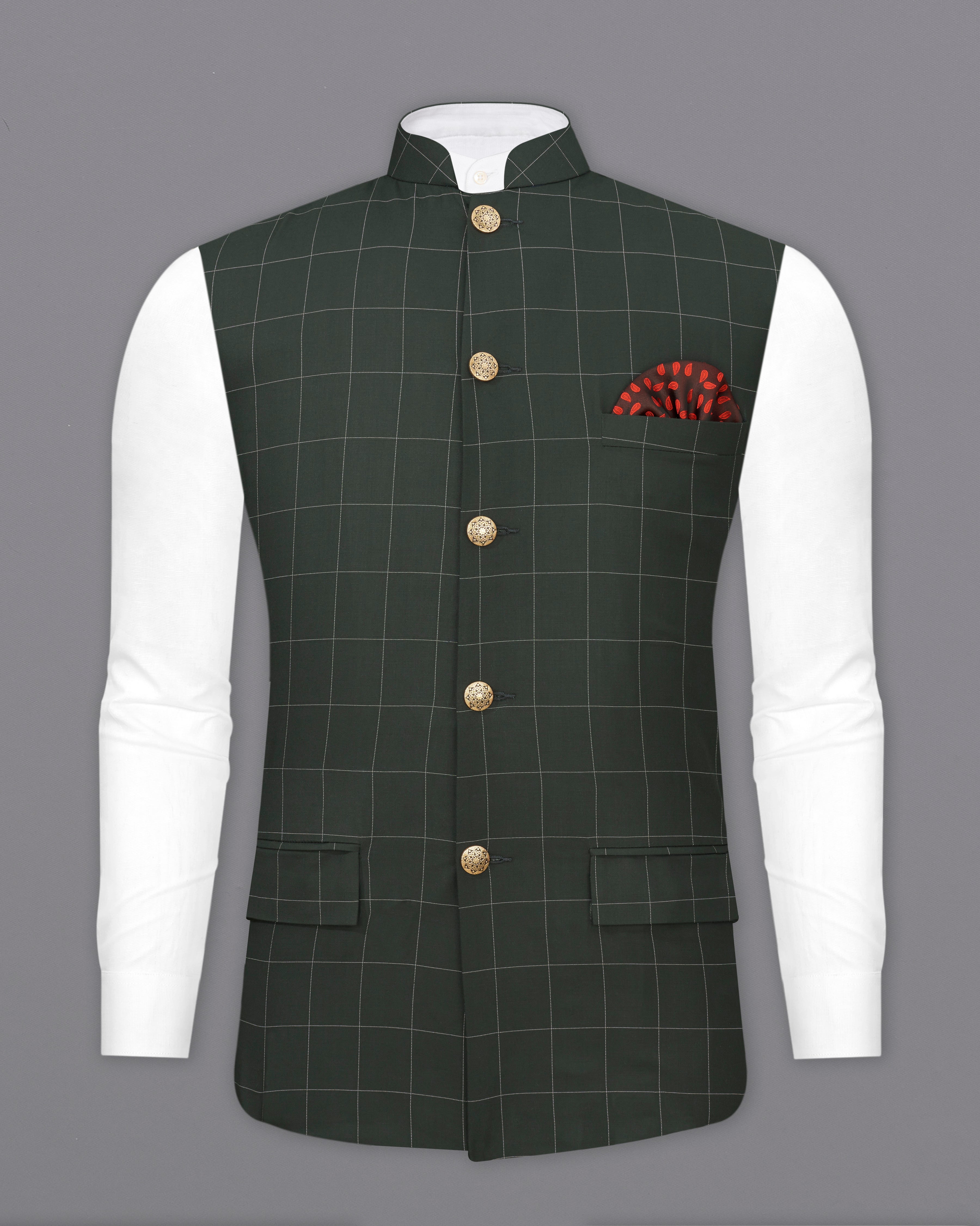 Mine Shaft Green Windowpane Nehru Jacket