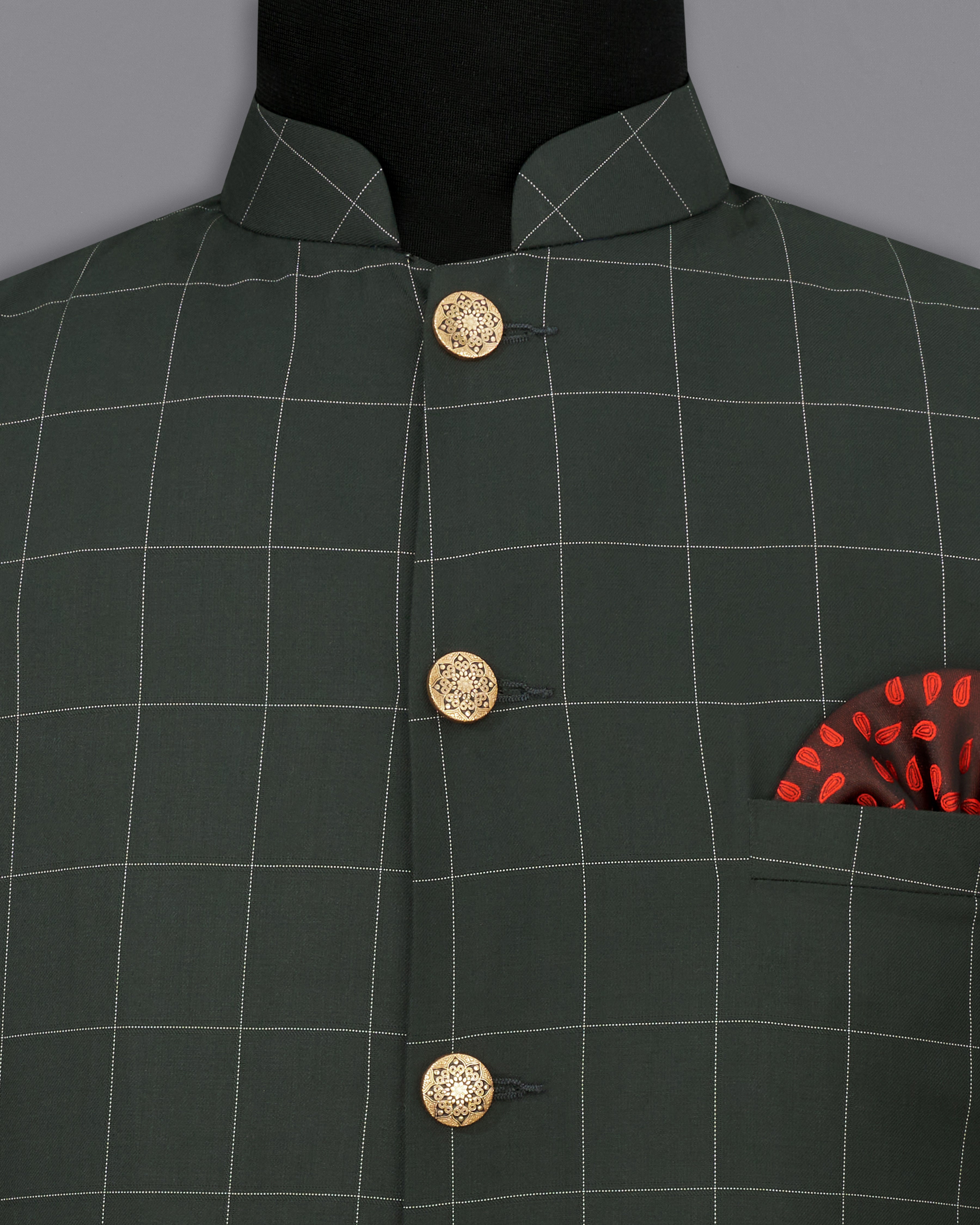 Mine Shaft Green Windowpane Nehru Jacket