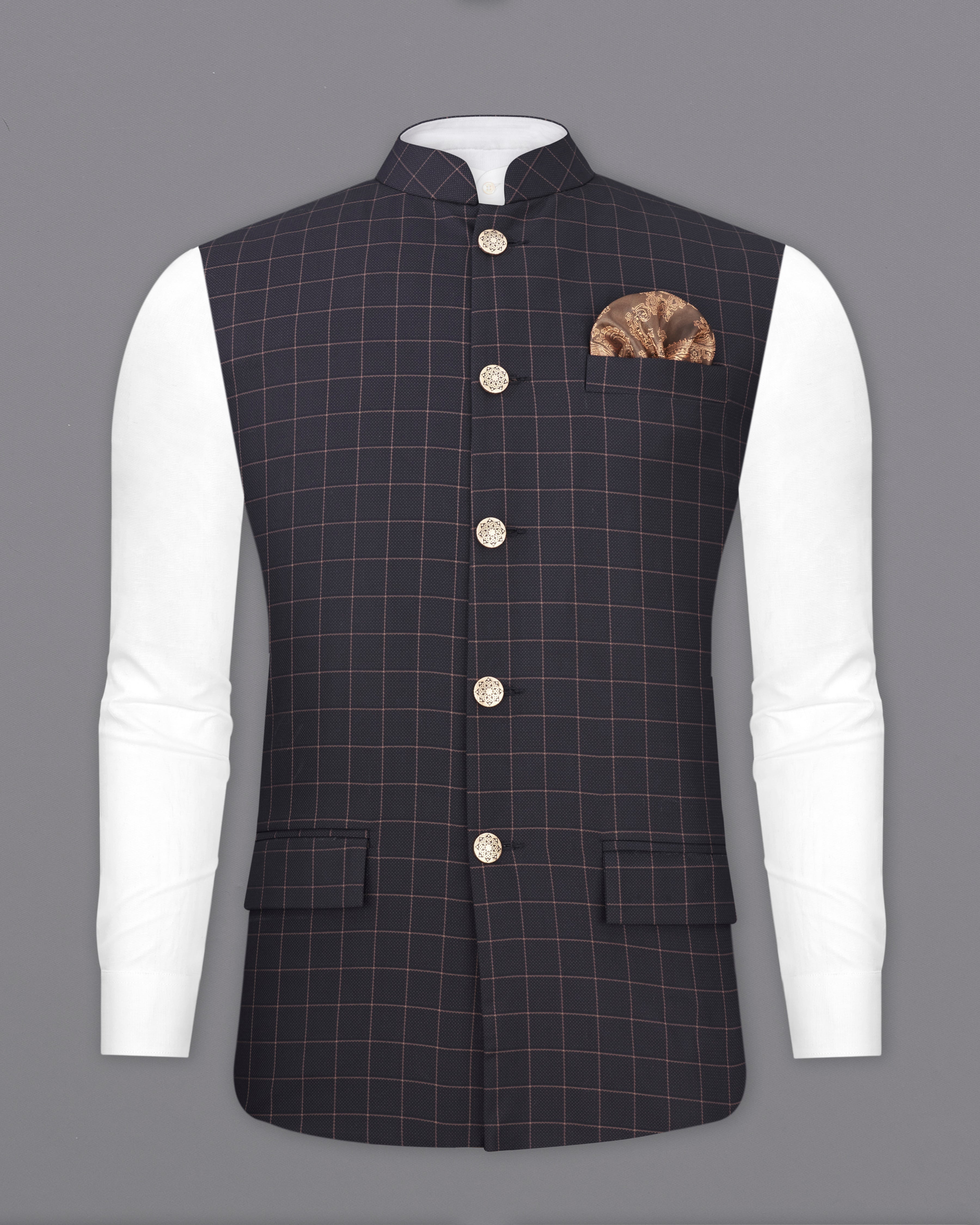 Haiti Navy Blue Checkered Nehru Jacket WC2274-36, WC2274-38, WC2274-40, WC2274-42, WC2274-44, WC2274-46, WC2274-48, WC2274-50, WC2274-52, WC2274-54, WC2274-56, WC2274-58, WC2274-60