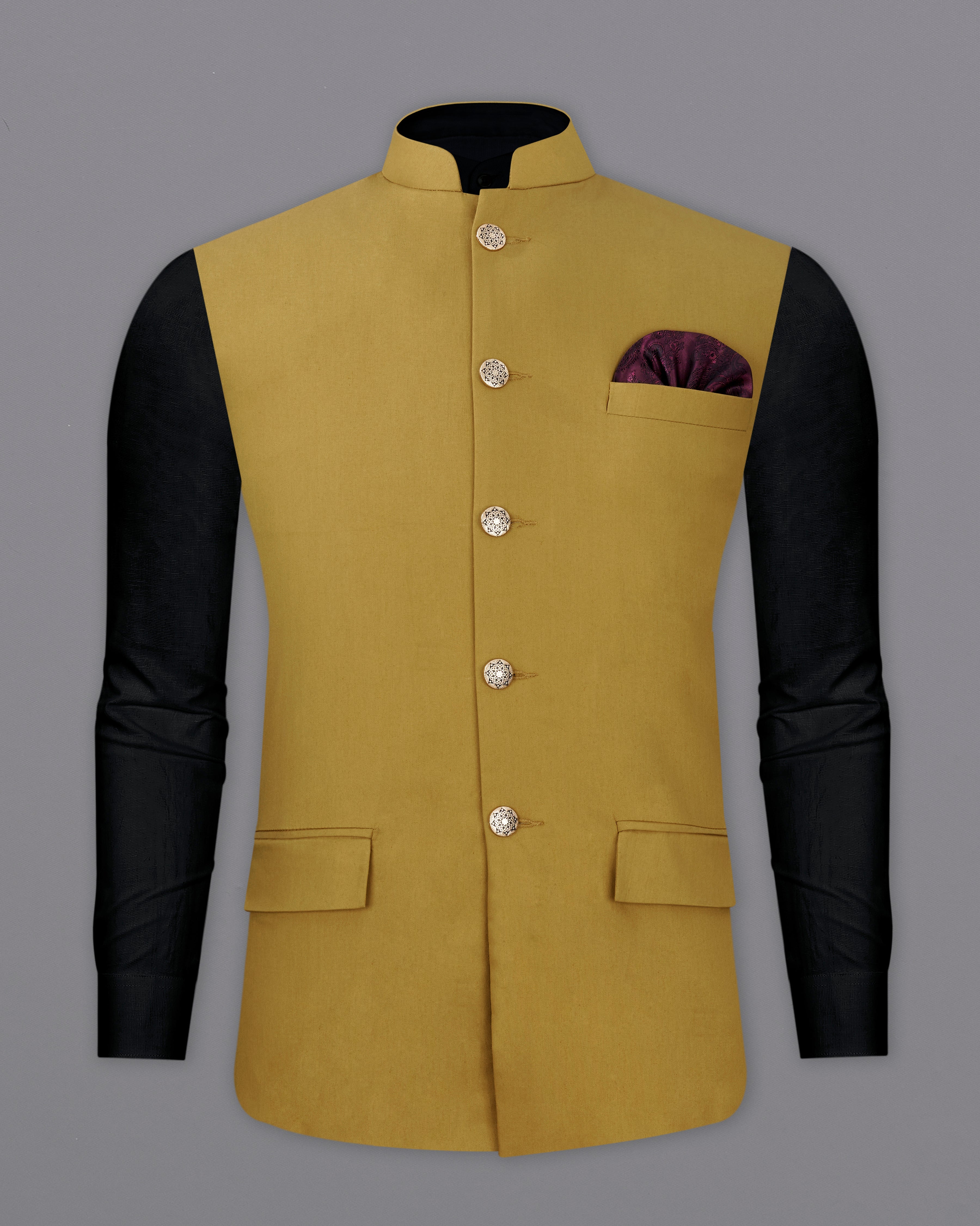 Sycamore Yellow Premium Cotton Nehru Jacket WC2316-36, WC2316-38, WC2316-40, WC2316-42, WC2316-44, WC2316-46, WC2316-48, WC2316-50, WC2316-52, WC2316-54, WC2316-56, WC2316-58, WC2316-60