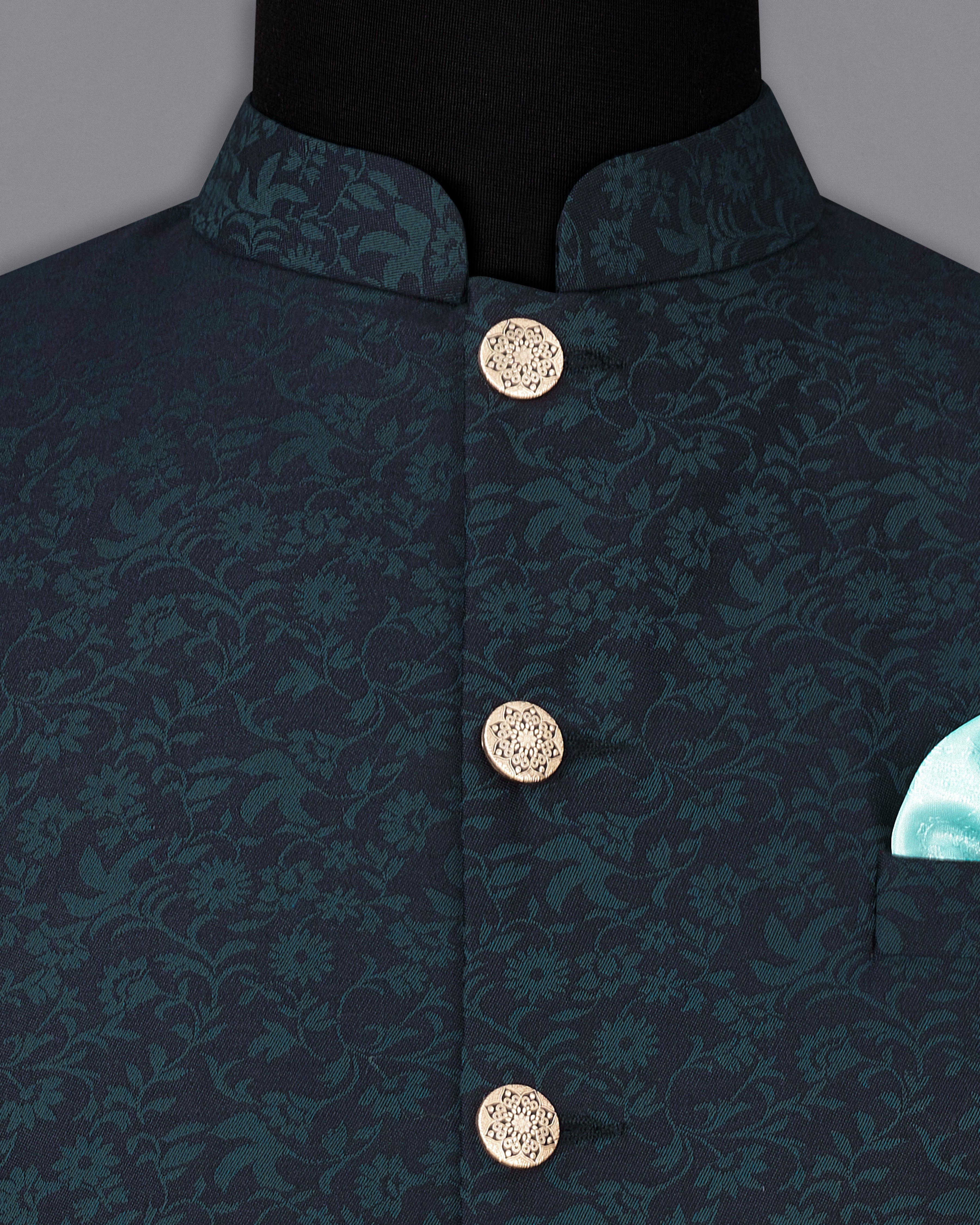 Charade Blue Ditsy Jacquard Textured Bandhgala Designer Nehru jacket WC2348-36, WC2348-38, WC2348-40, WC2348-42, WC2348-44, WC2348-46, WC2348-48, WC2348-50, WC2348-52, WC2348-54, WC2348-56, WC2348-58, WC2348-60