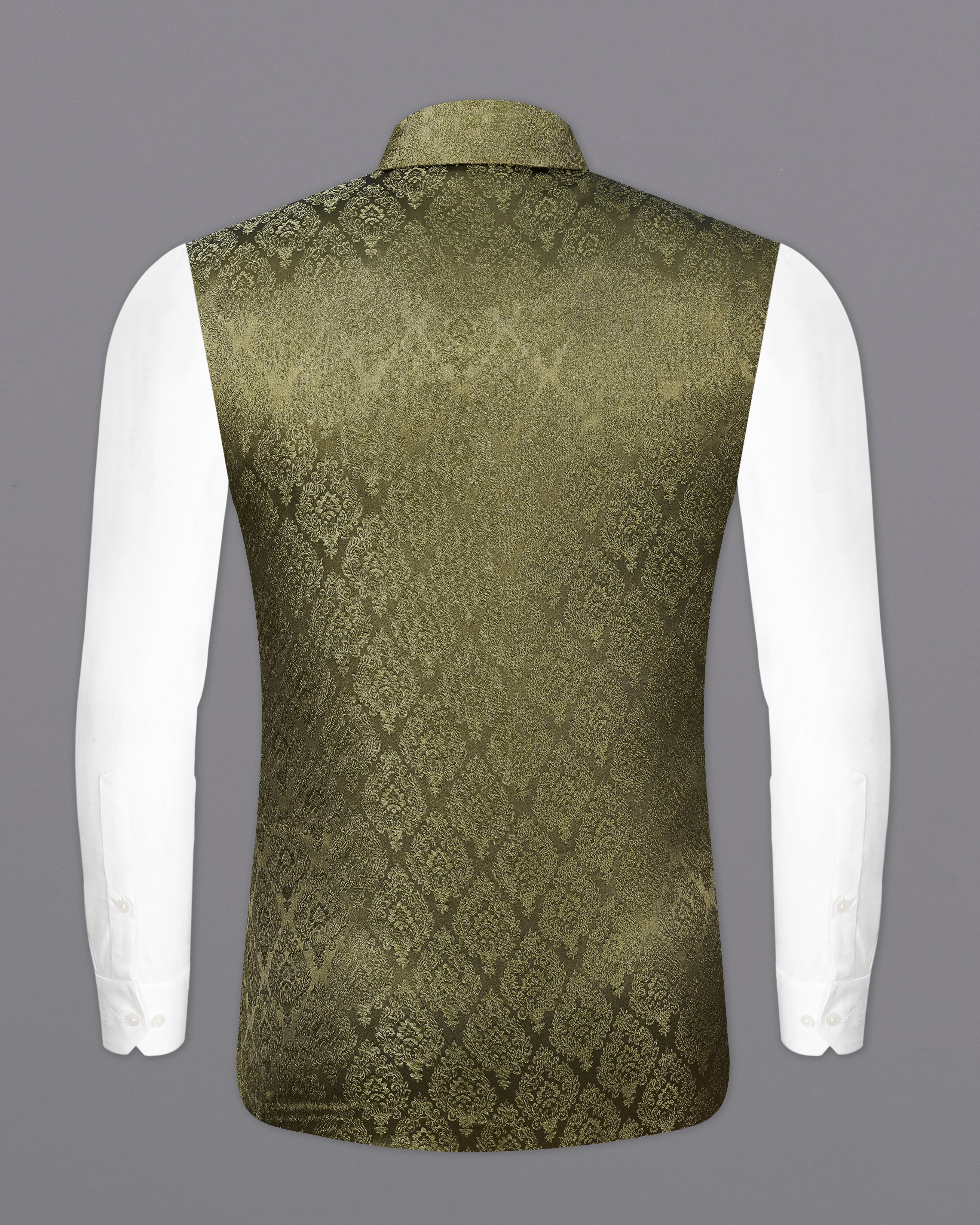 Otter Green Damask Textured Designer Nehru Jacket WC2364-36, WC2364-38, WC2364-40, WC2364-42, WC2364-44, WC2364-46, WC2364-48, WC2364-50, WC2364-52, WC2364-54, WC2364-56, WC2364-58, WC2364-60