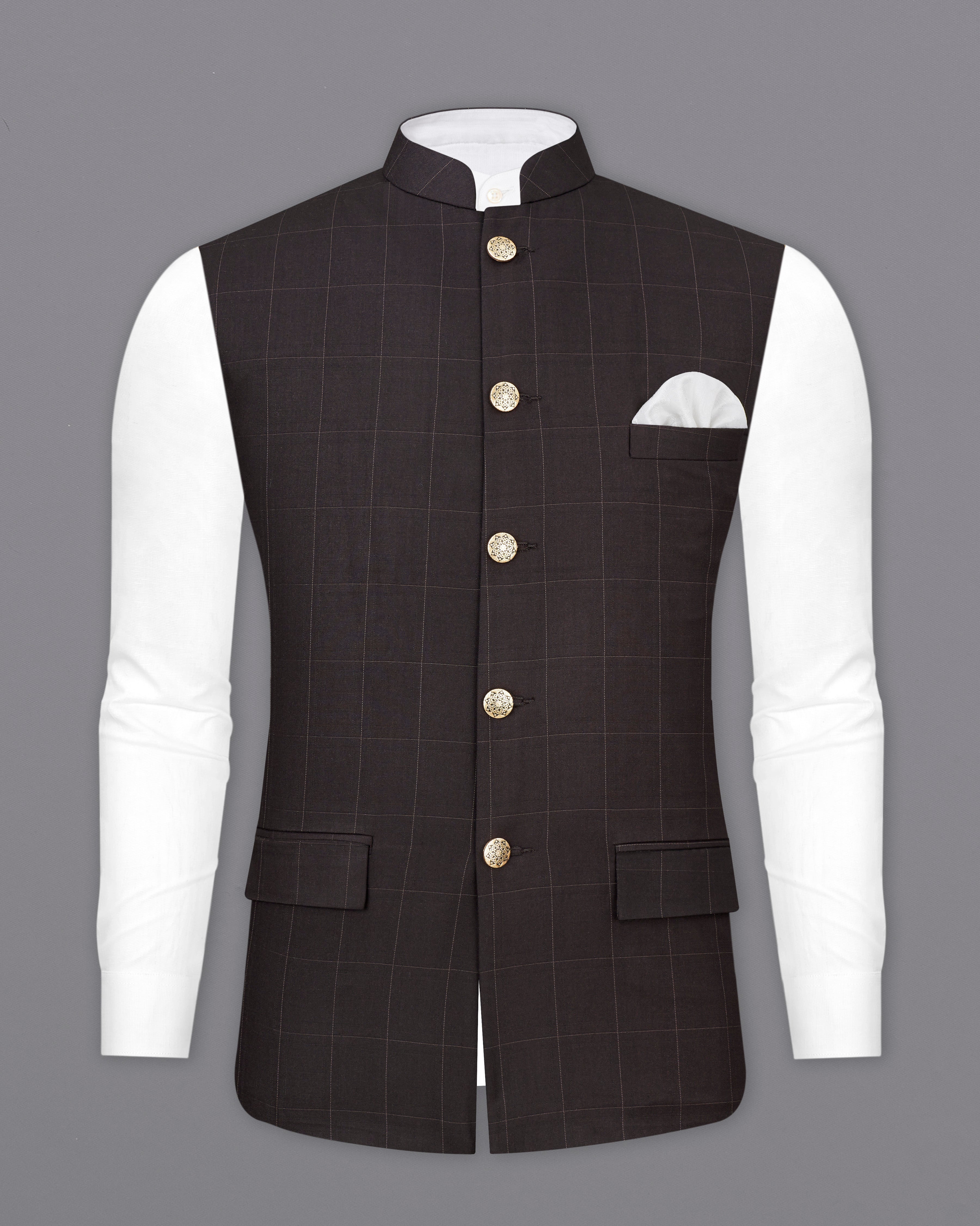 Piano Brown Windowpane Nehru Jacket