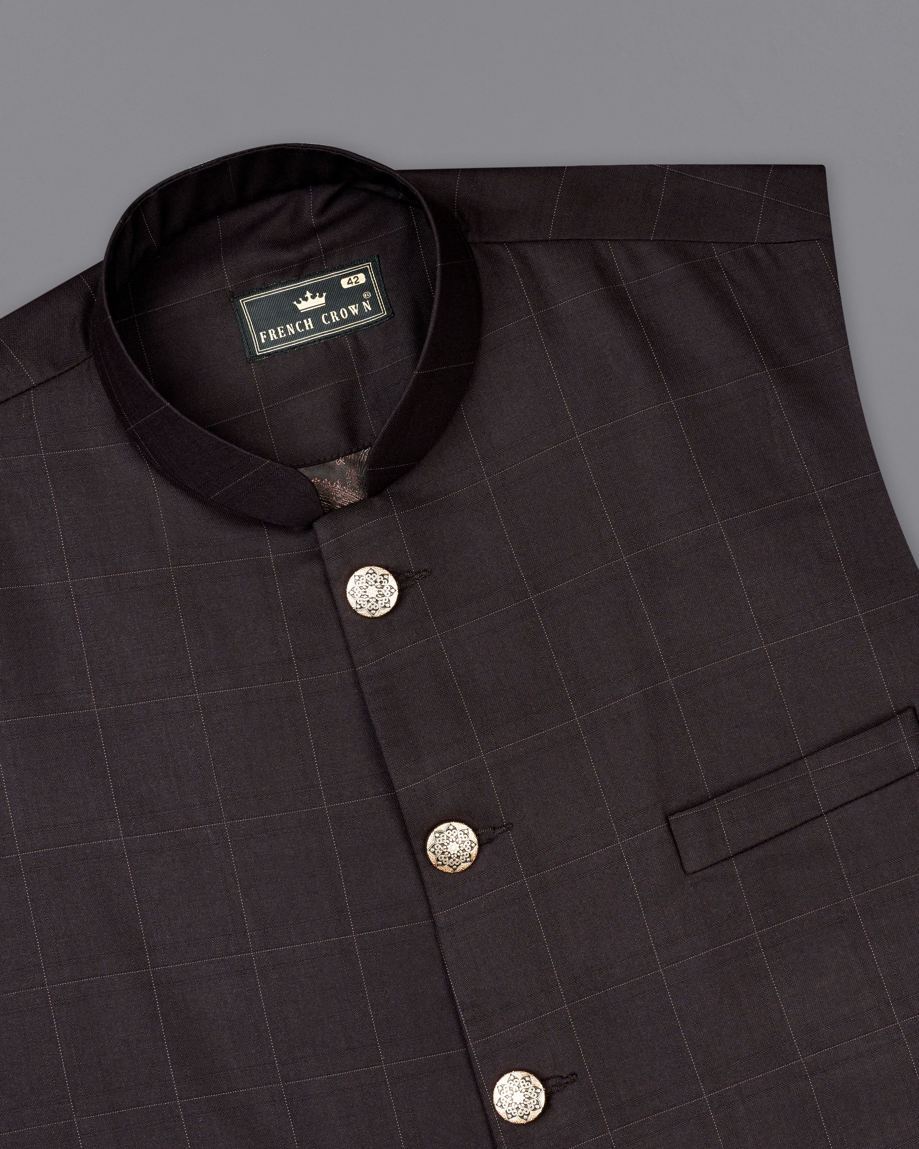 Piano Brown Windowpane Nehru Jacket