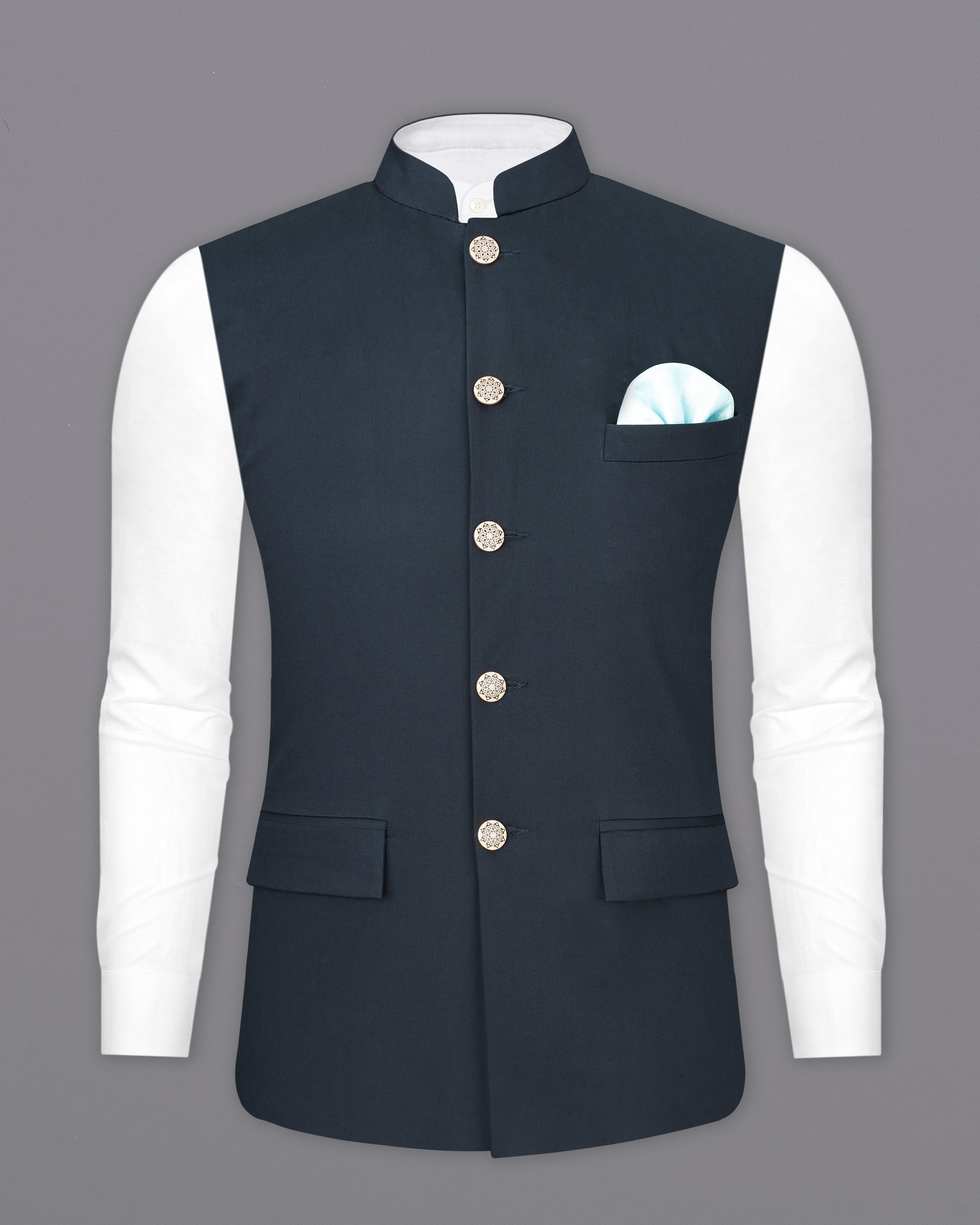 Tuna Blue Premium Cotton Nehru Jacket WC2439-36, WC2439-38, WC2439-40, WC2439-42, WC2439-44, WC2439-46, WC2439-48, WC2439-50, WC2439-52, WC2439-54, WC2439-43, WC2439-58, WC2439-60