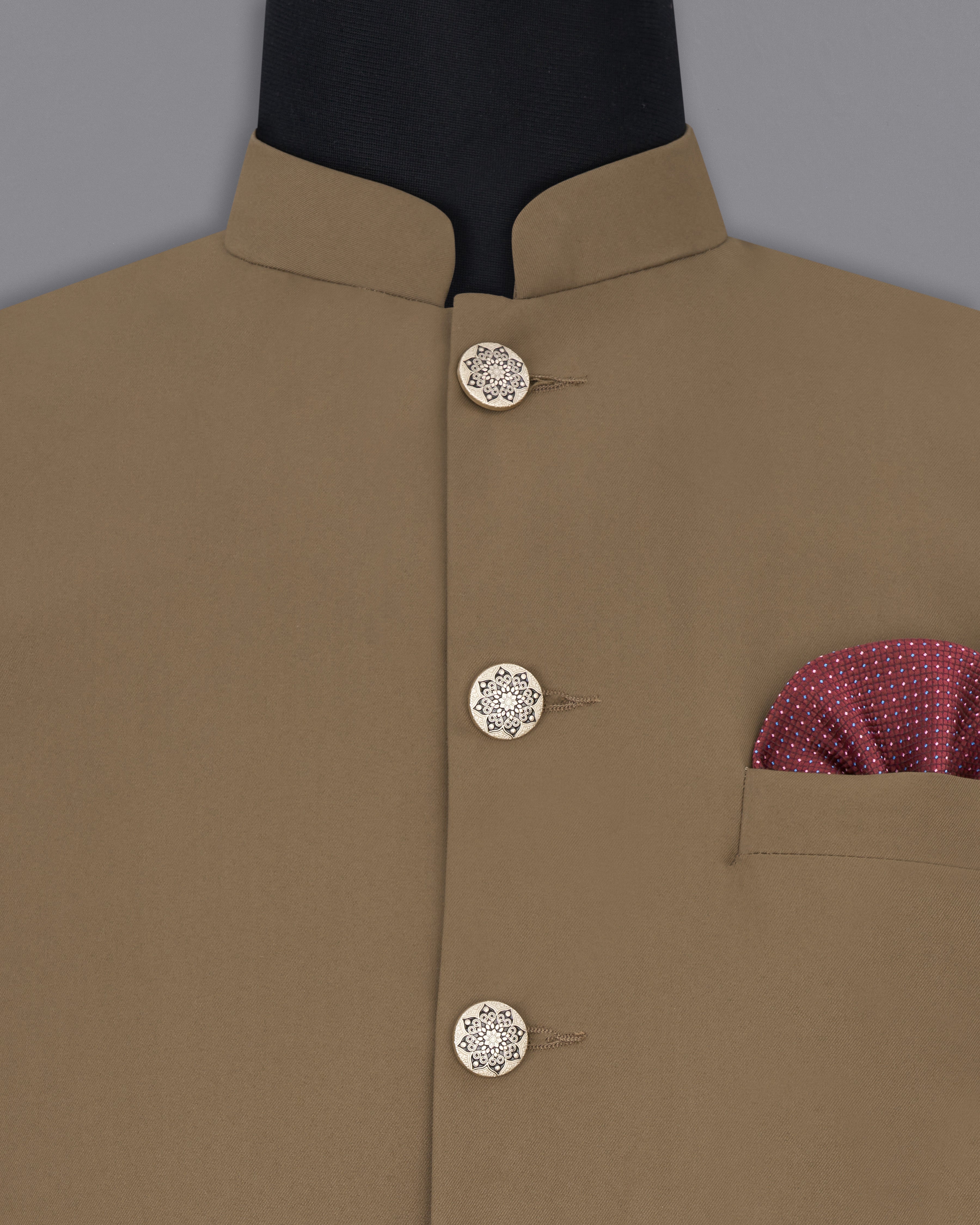 Khaki Brown Textured Nehru Jacket WC2463-36, WC2463-38, WC2463-40, WC2463-42, WC2463-44, WC2463-46, WC2463-48, WC2463-50, WC2463-52, WC2463-54, WC2463-56, WC2463-58, WC2463-60