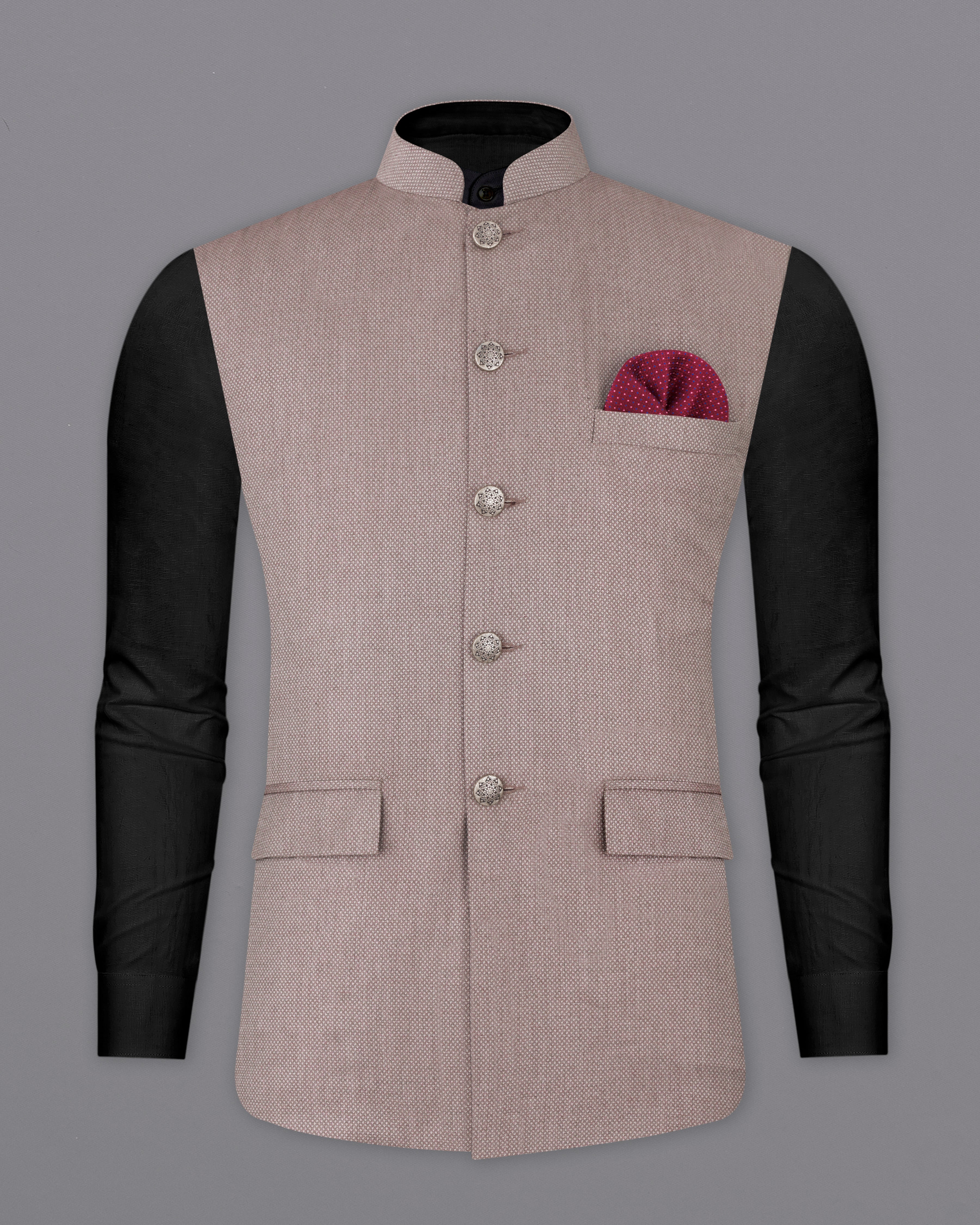 Pharlap Brown and Gainsboro Gray Designer Nehru Jacket WC2548-36, WC2548-38, WC2548-40, WC2548-42, WC2548-44, WC2548-46, WC2548-48, WC2548-50, WC2548-52, WC2548-54, WC2548-56, WC2548-58, WC2548-60