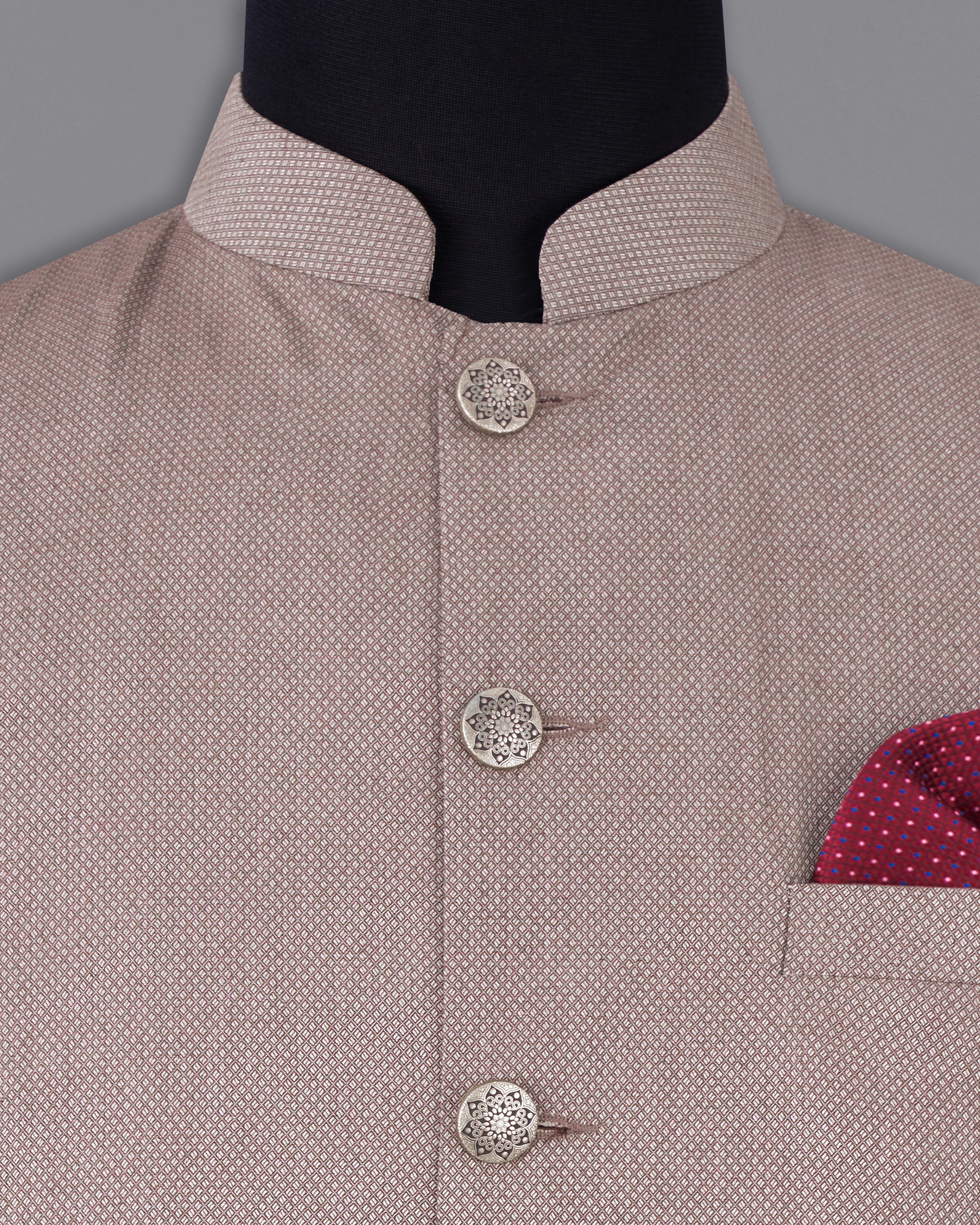 Pharlap Brown and Gainsboro Gray Designer Nehru Jacket WC2548-36, WC2548-38, WC2548-40, WC2548-42, WC2548-44, WC2548-46, WC2548-48, WC2548-50, WC2548-52, WC2548-54, WC2548-54, WC2548-58, WC2548-60