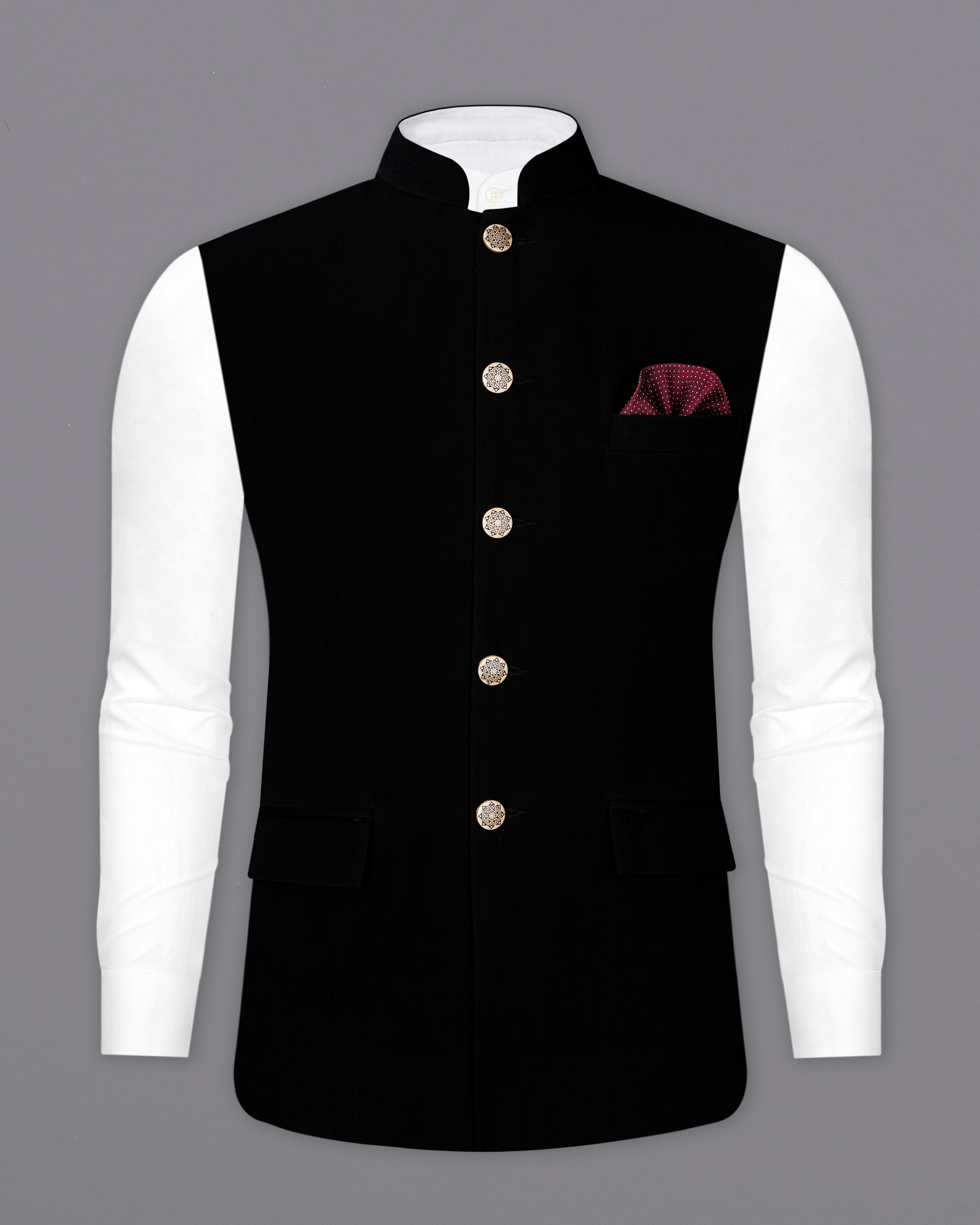  Korean Black Nehru Jacket WC2552-36, WC2552-38, WC2552-40, WC2552-42, WC2552-44, WC2552-46, WC2552-48, WC2552-50, WC2552-52, WC2552-54, WC2552-55, WC2552-58, WC2552-60