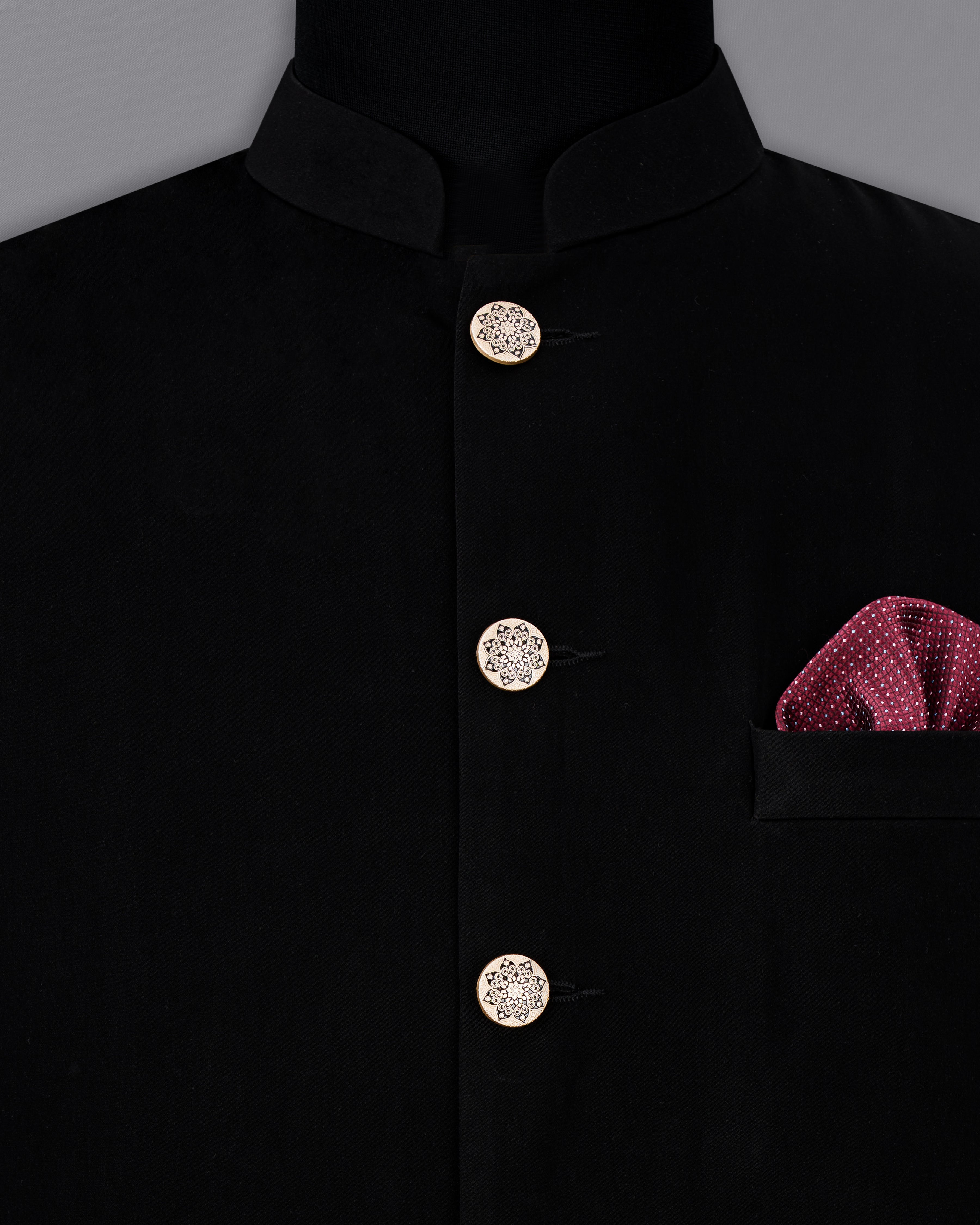 Korean Black textured Nehru Jacket WC2554-36, WC2554-38, WC2554-40, WC2554-42, WC2554-44, WC2554-46, WC2554-48, WC2554-50, WC2554-52, WC2554-54, WC2554-55, WC2554-58, WC2554-60