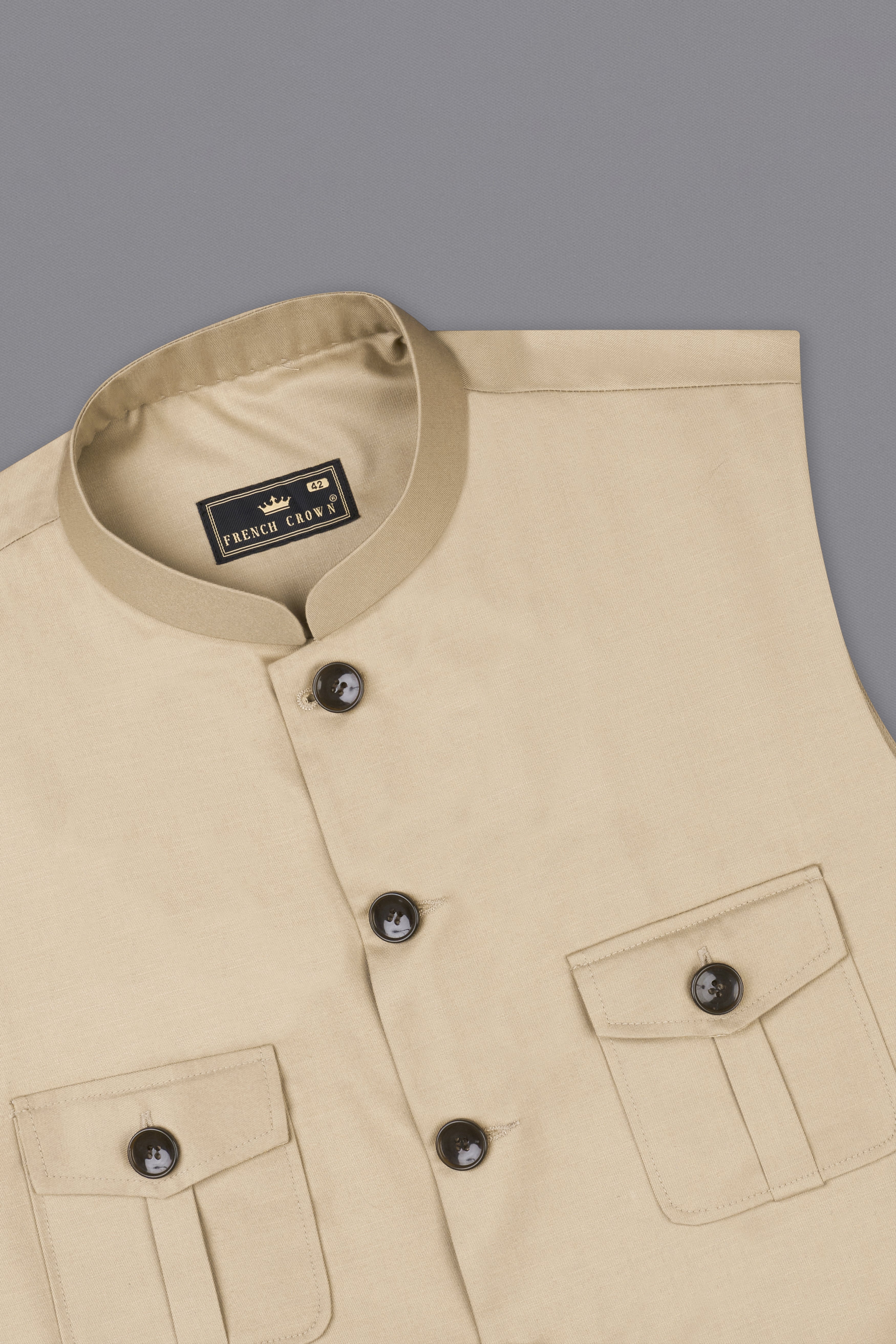 Hazelnut Cream Subtle Sheen Designer Nehru Jacket