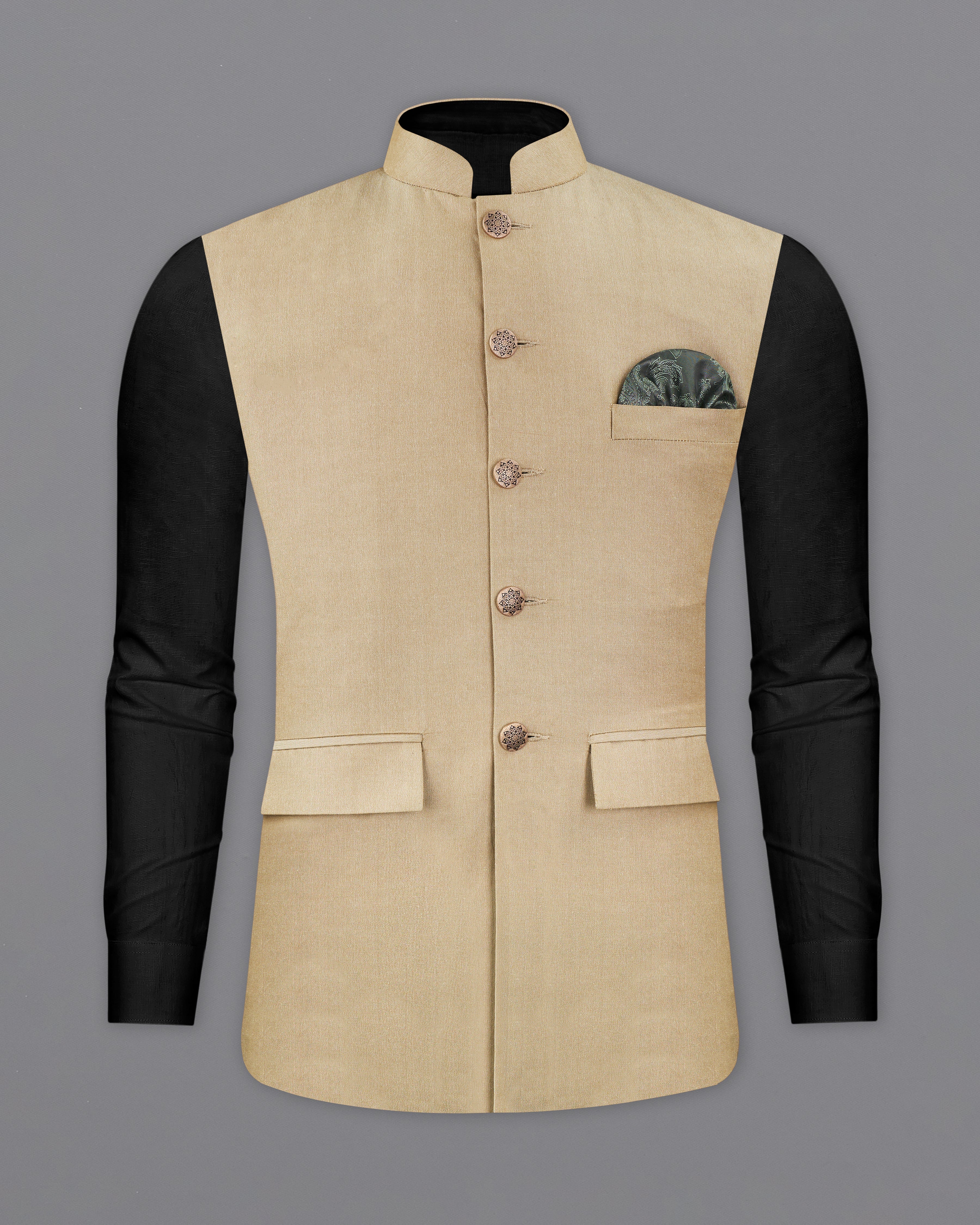 Heathered Light Brown Nehru Jacket WC2718-36, WC2718-38, WC2718-40, WC2718-42, WC2718-44, WC2718-46, WC2718-48, WC2718-50, WC2718-52, WC2718-54, WC2718-56, WC2718-58, WC2718-60