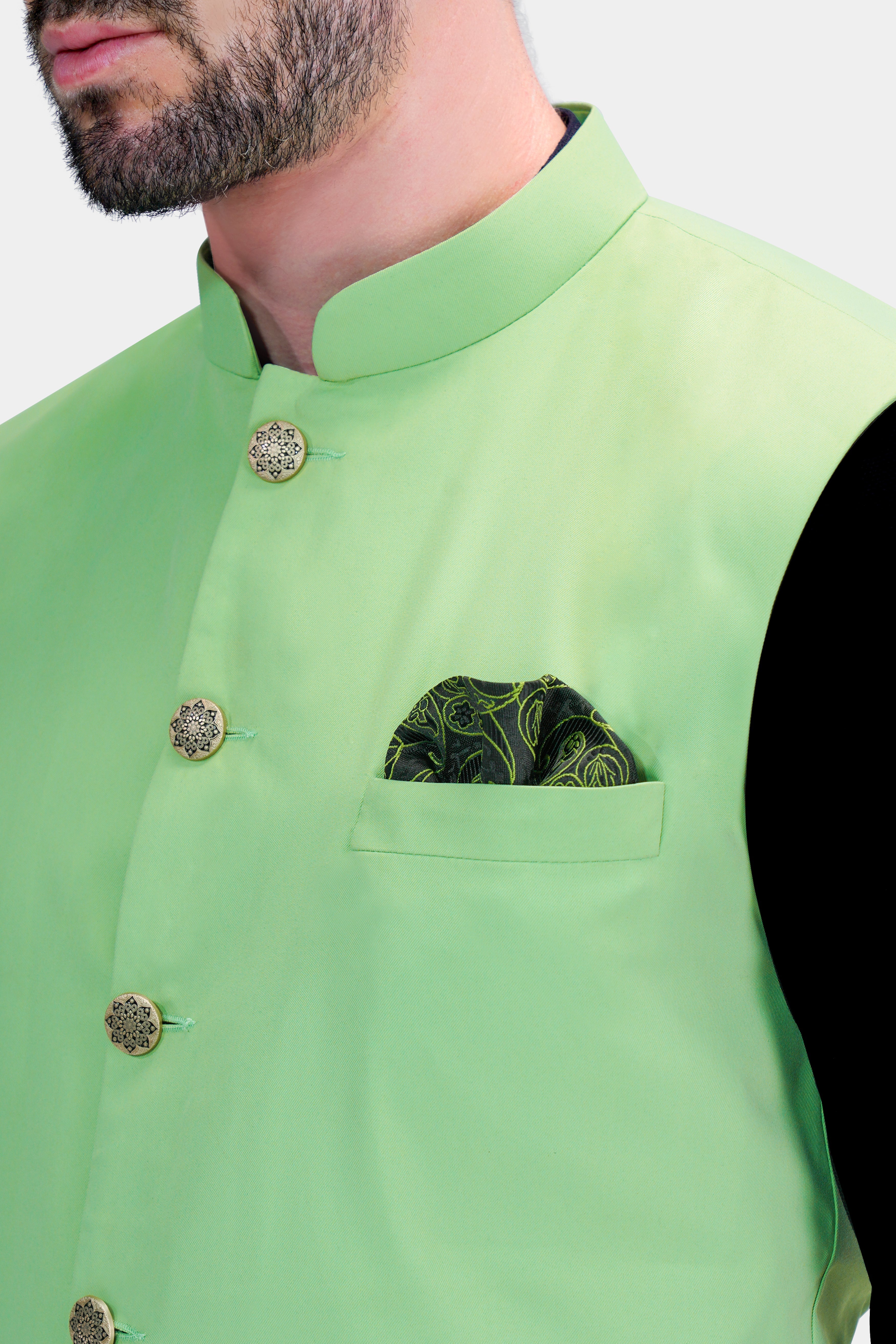 Pistachio Green Wool Rich Nehru Jacket WC2752-36, WC2752-38, WC2752-40, WC2752-42, WC2752-44, WC2752-46, WC2752-48, WC2752-50, WC2752-52, WC2752-54, WC2752-56, WC2752-58, WC2752-60