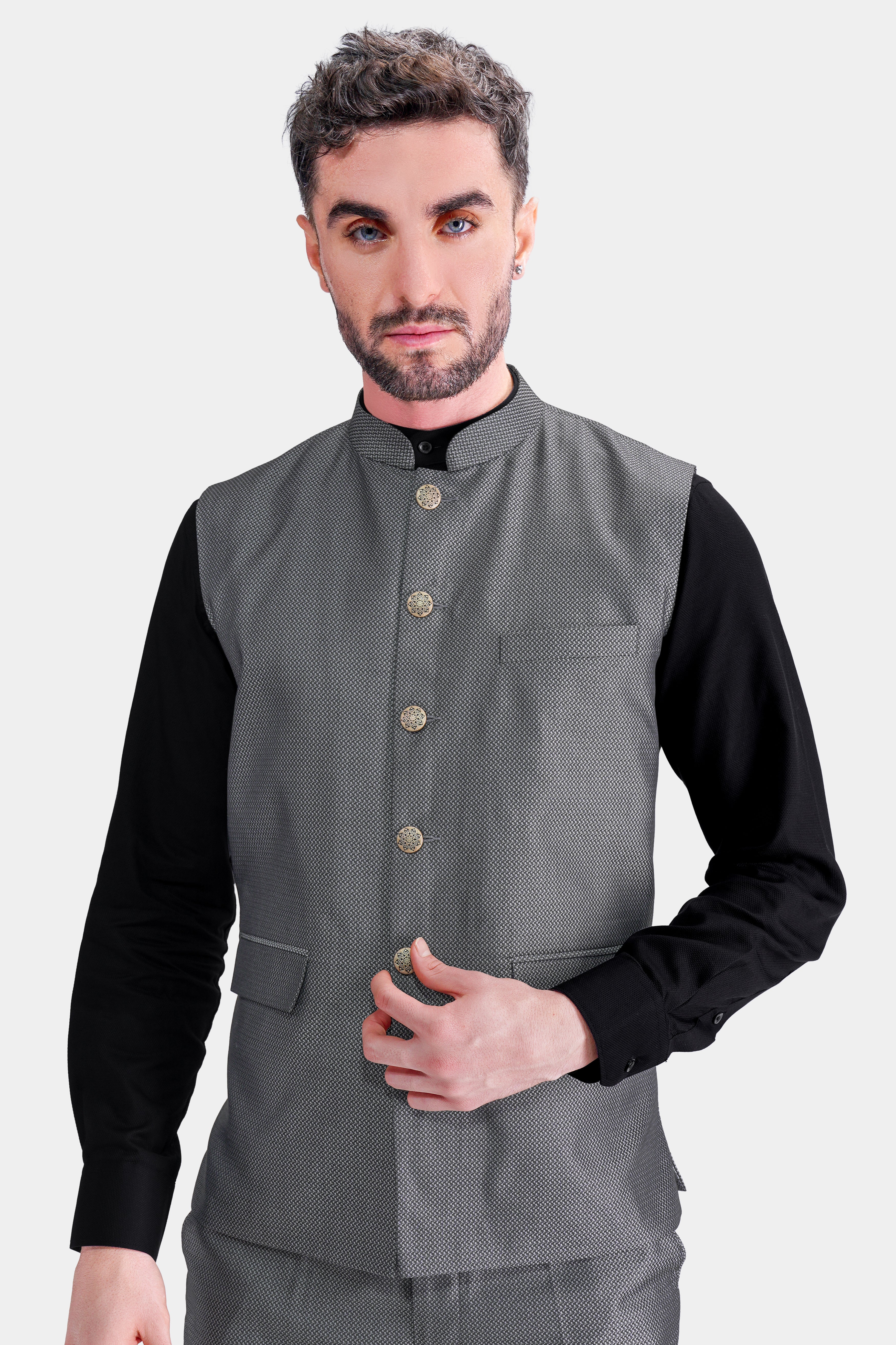 Flint with Tuatara Gray Wool Rich Nehru Jacket WC2756-36, WC2756-38, WC2756-40, WC2756-42, WC2756-44, WC2756-46, WC2756-48, WC2756-50, WC2756-52, WC2756-54, WC2756-56, WC2756-58, WC2756-60