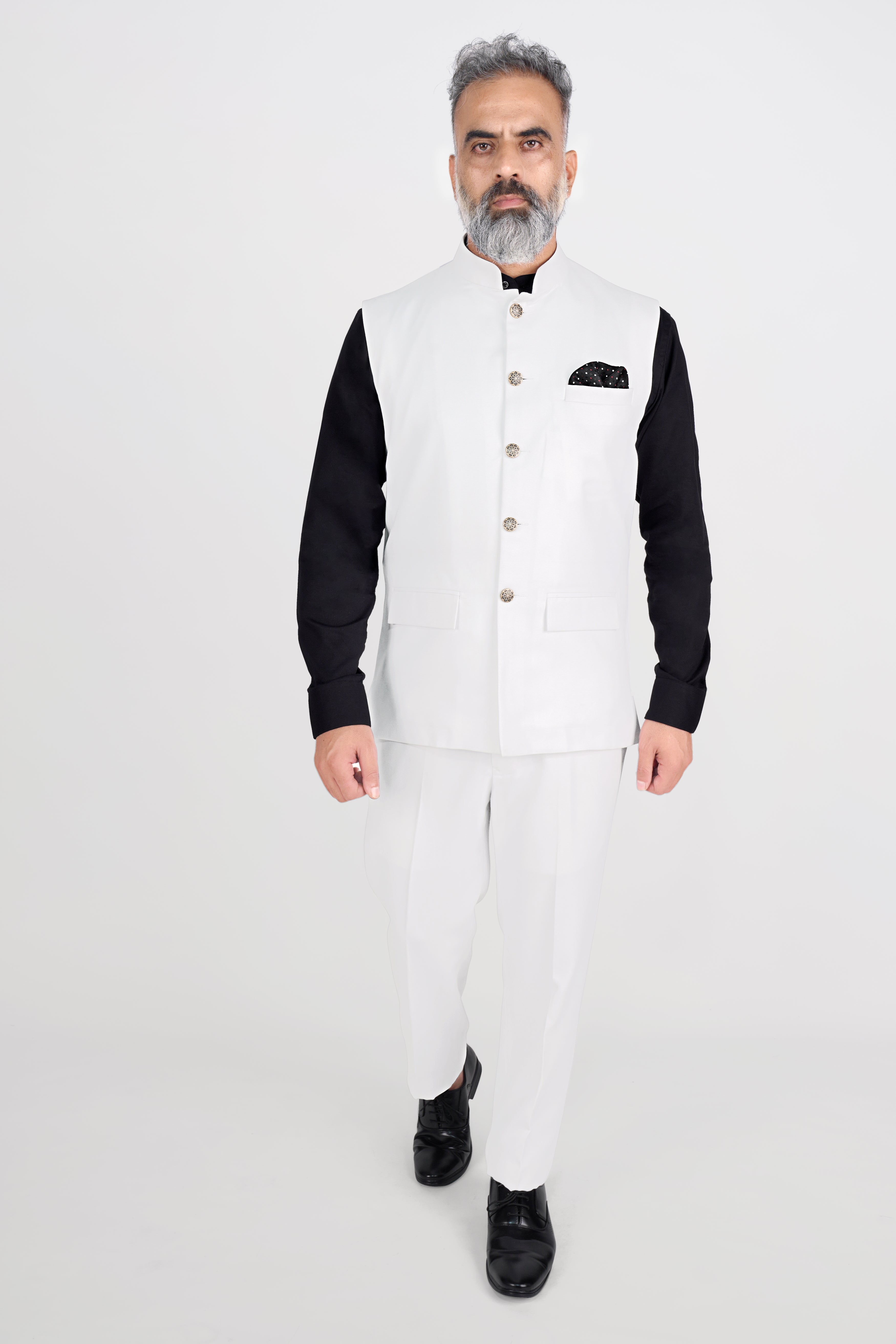 Bright White Wool Rich Nehru Jacket