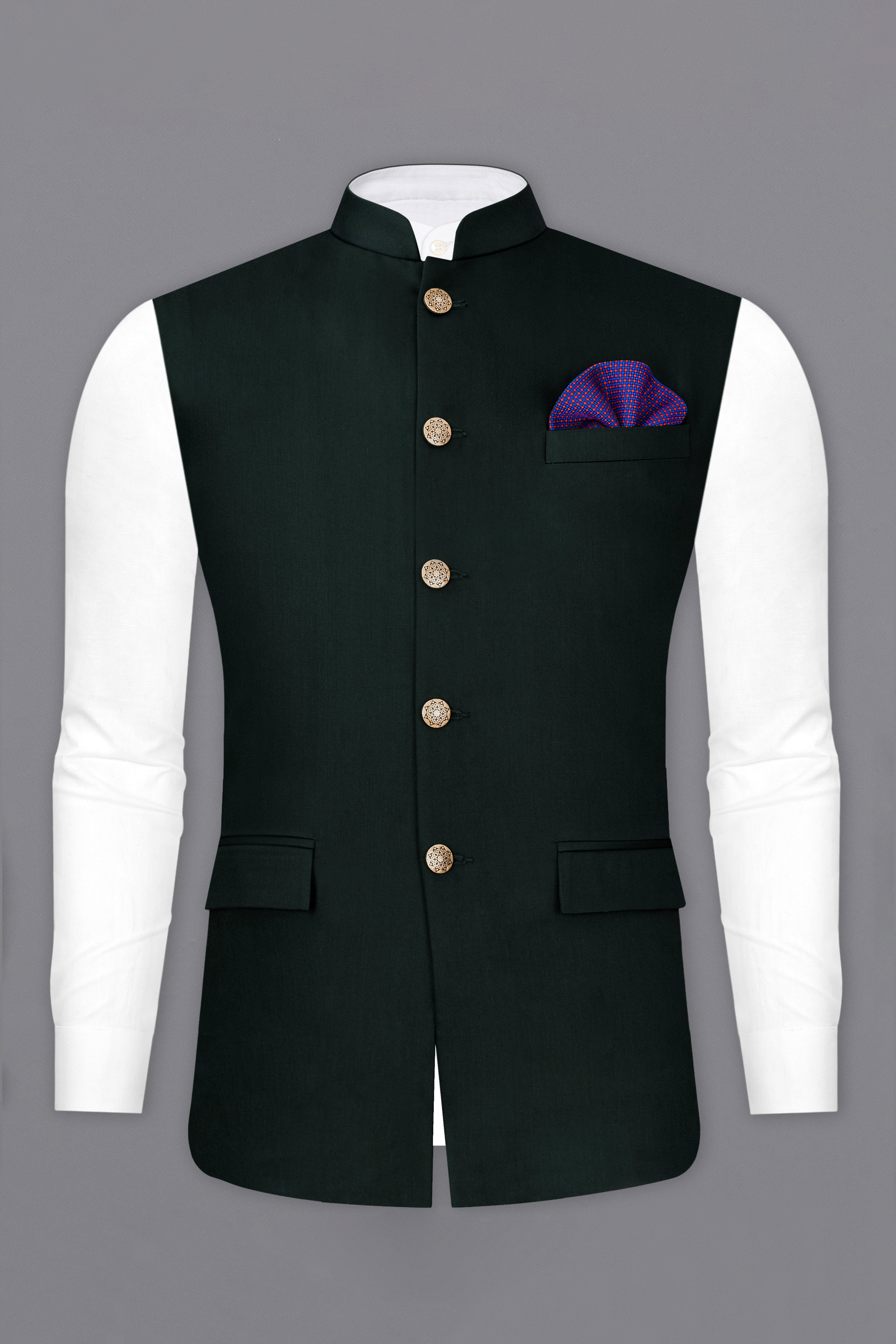 Juniper Green Subtle Sheen Nehru Jacket