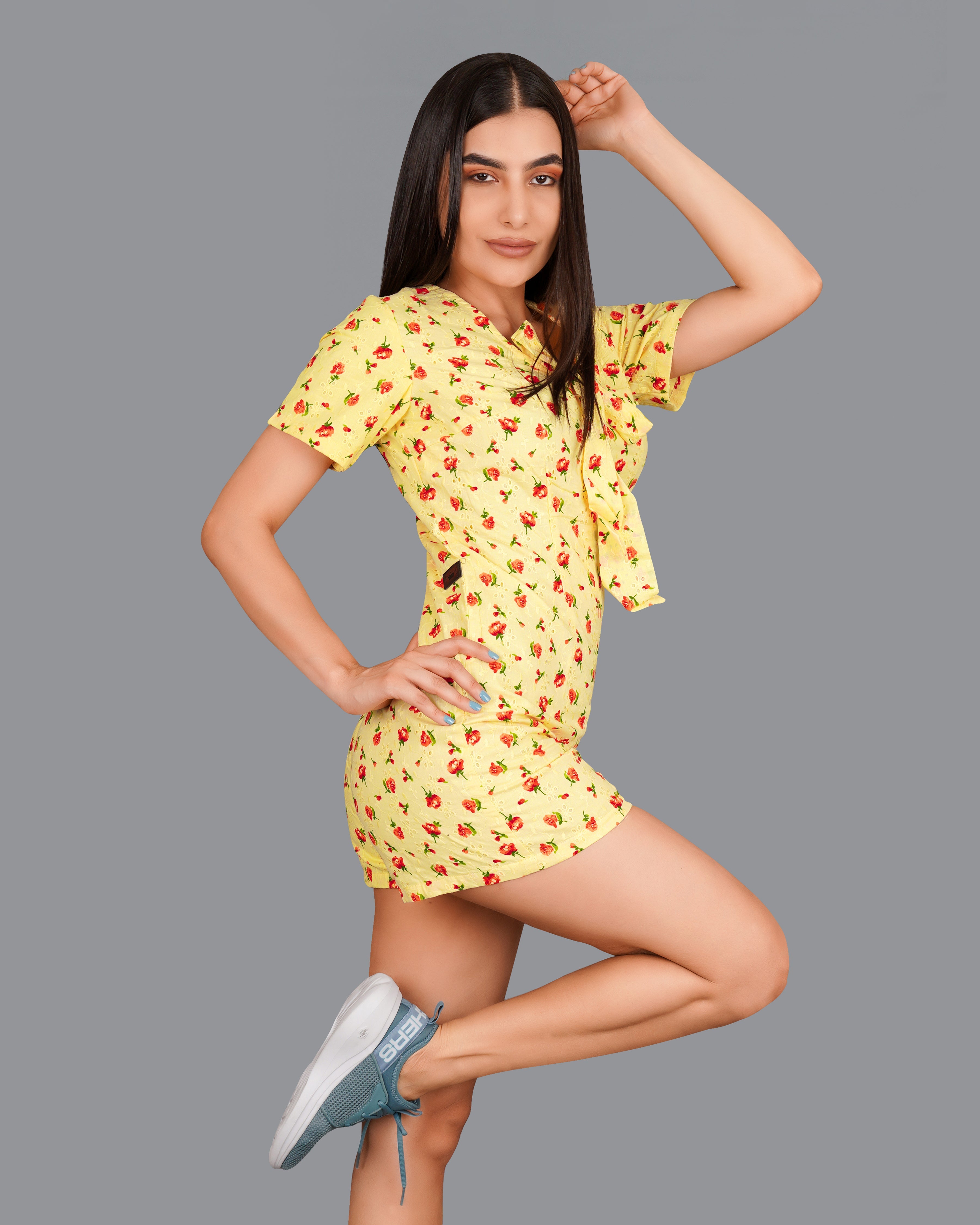 Kournikova Yellow Rose Printed Premium Cotton Jumpsuit WD005-32, WD005-34, WD005-36, WD005-38, WD005-40, WD005-42